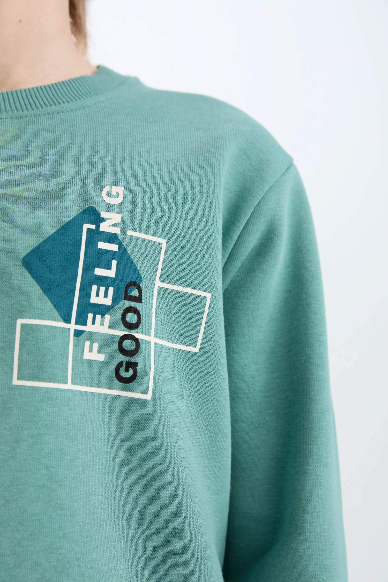 Erkek Çocuk Bisiklet Yaka Baskılı Sweatshirt