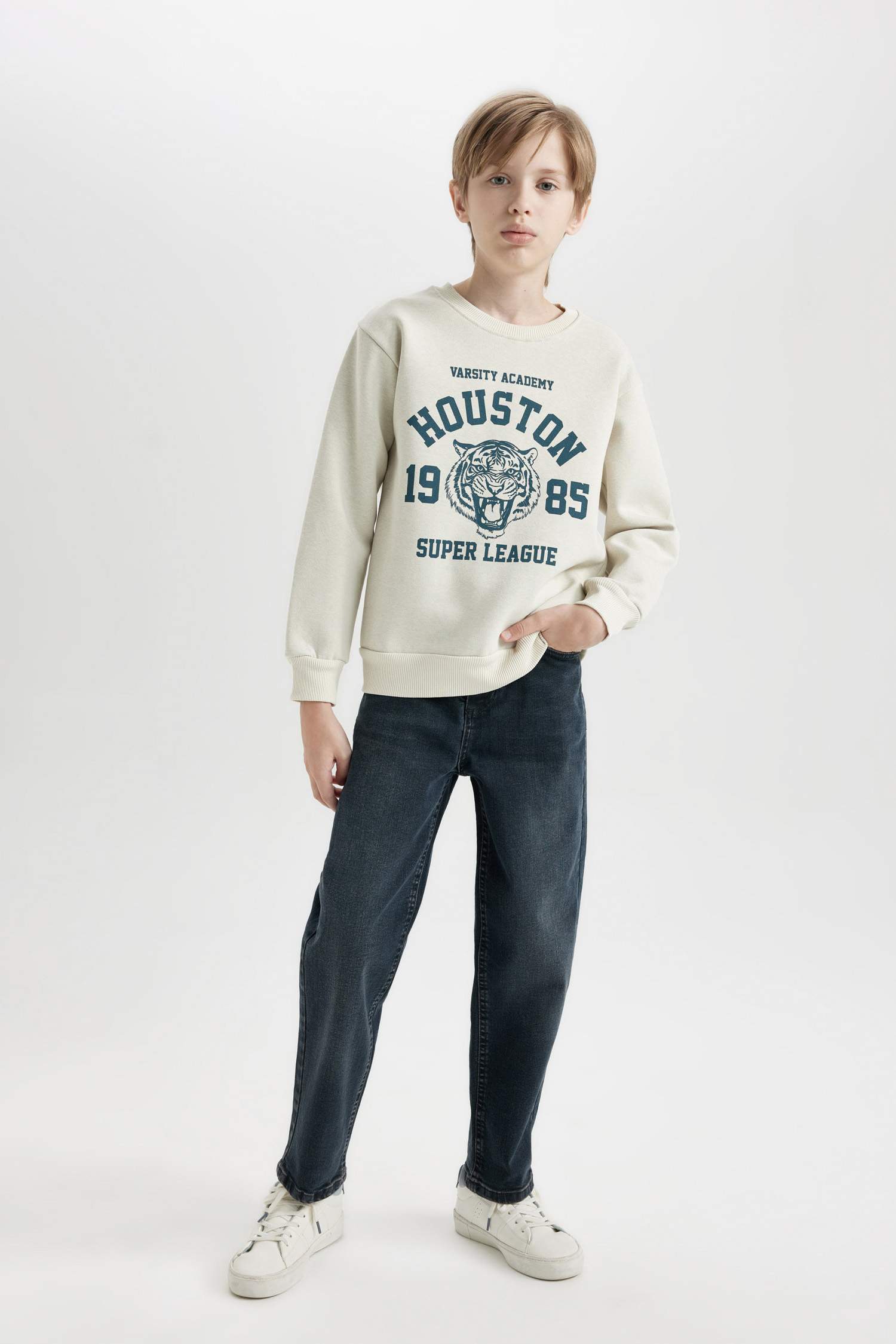 Erkek Çocuk Bisiklet Yaka Baskılı Sweatshirt