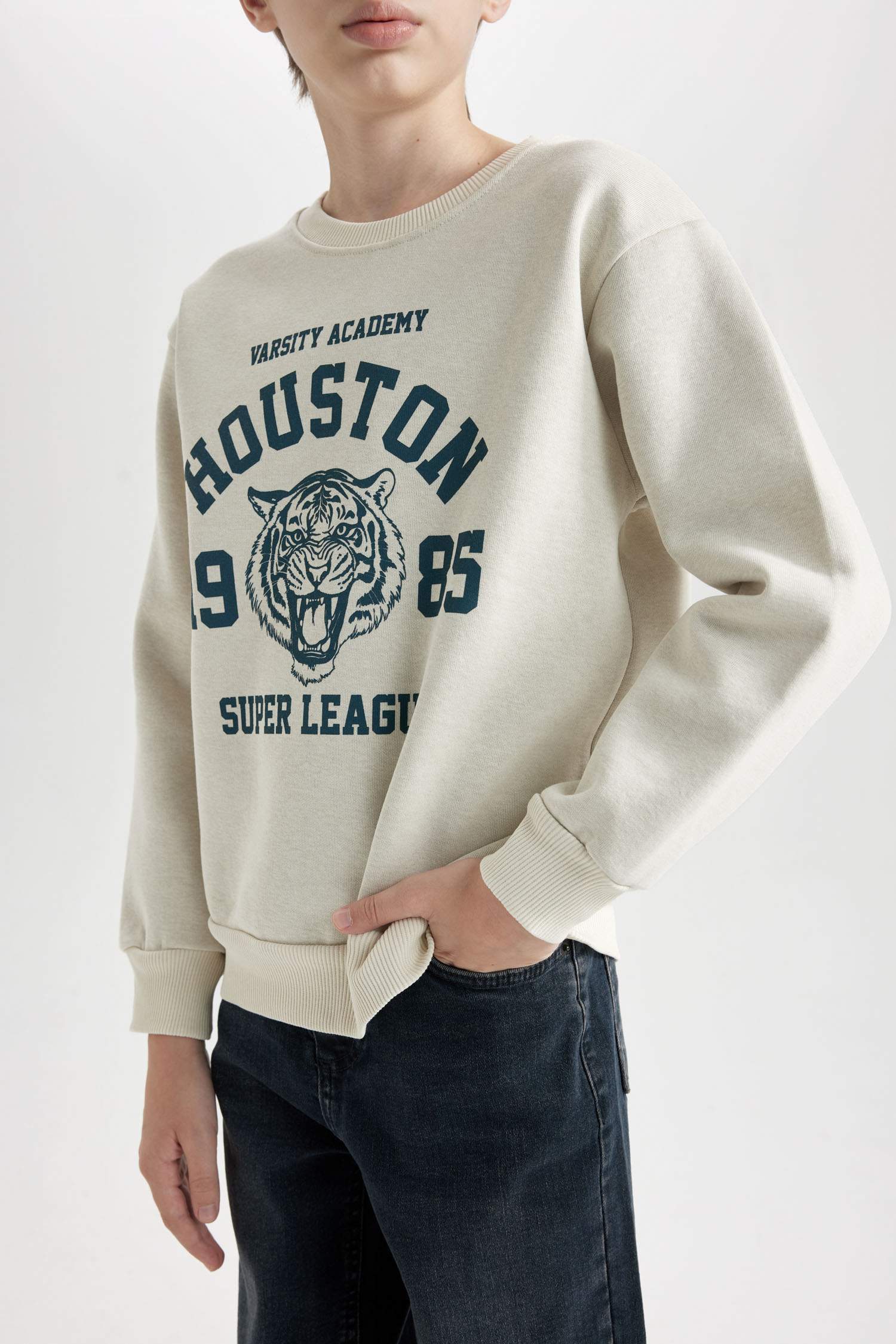 Erkek Çocuk Bisiklet Yaka Baskılı Sweatshirt