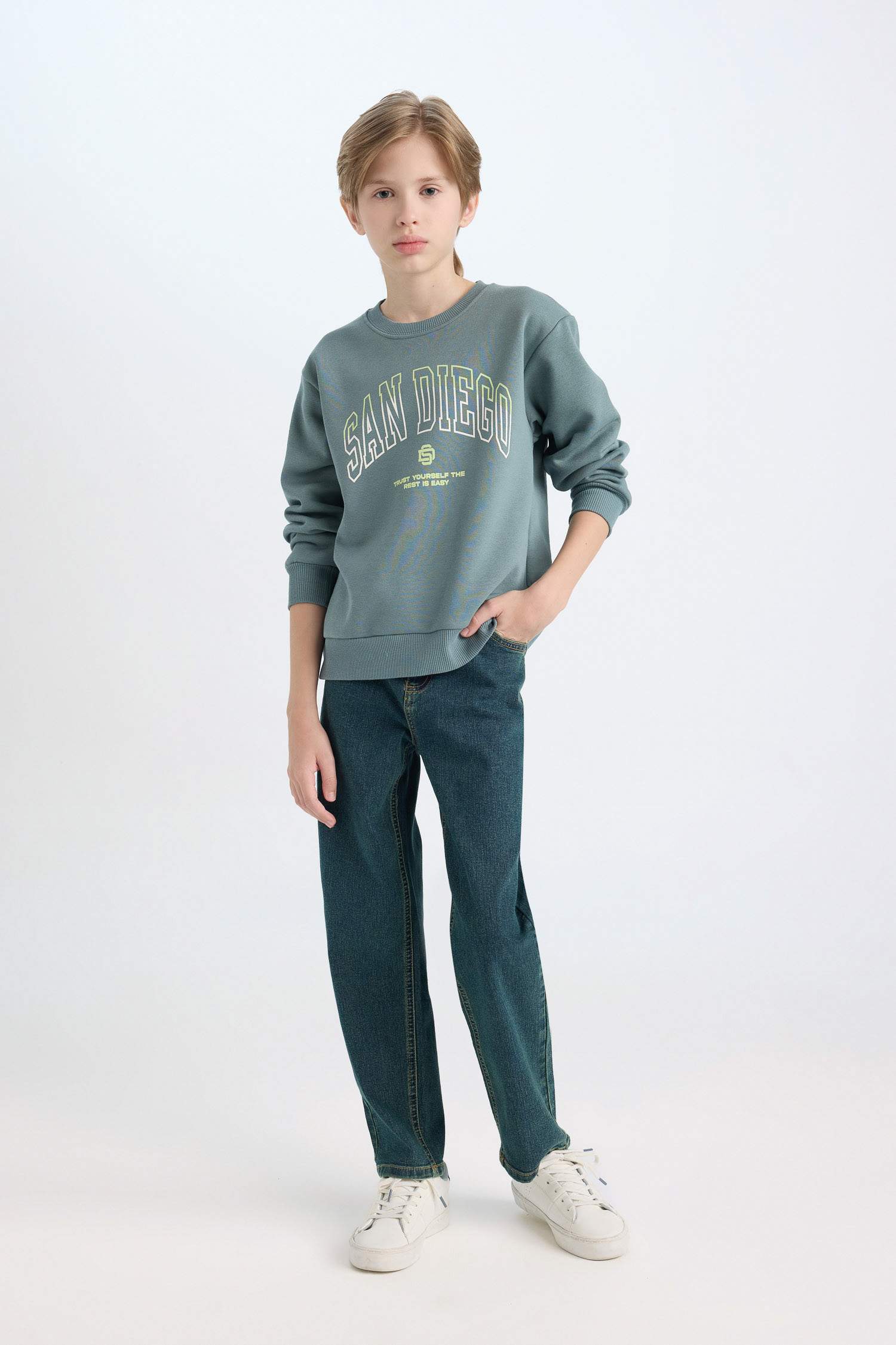 Erkek Çocuk Bisiklet Yaka Baskılı Sweatshirt