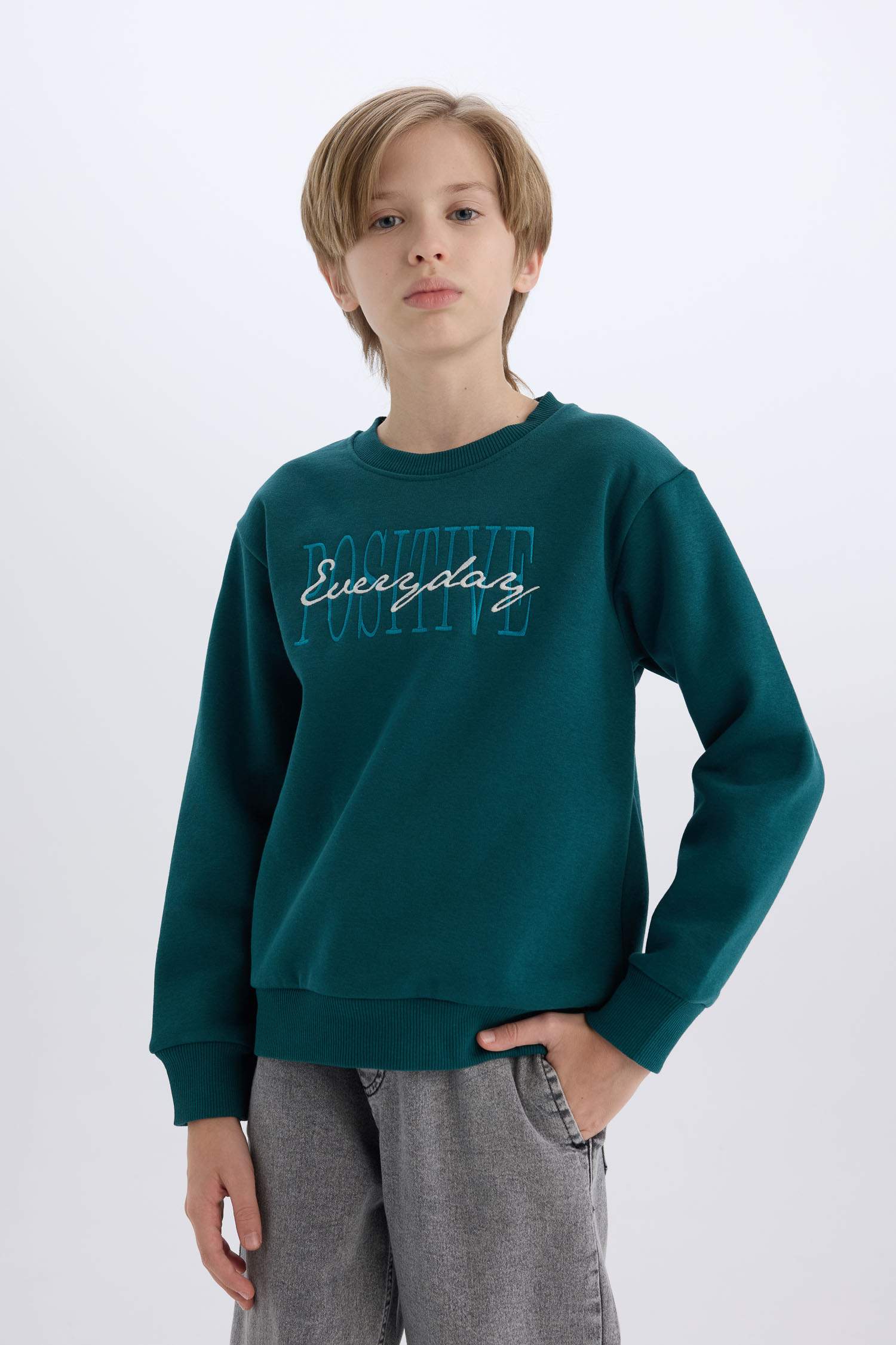 Erkek Çocuk Bisiklet Yaka Baskılı Sweatshirt