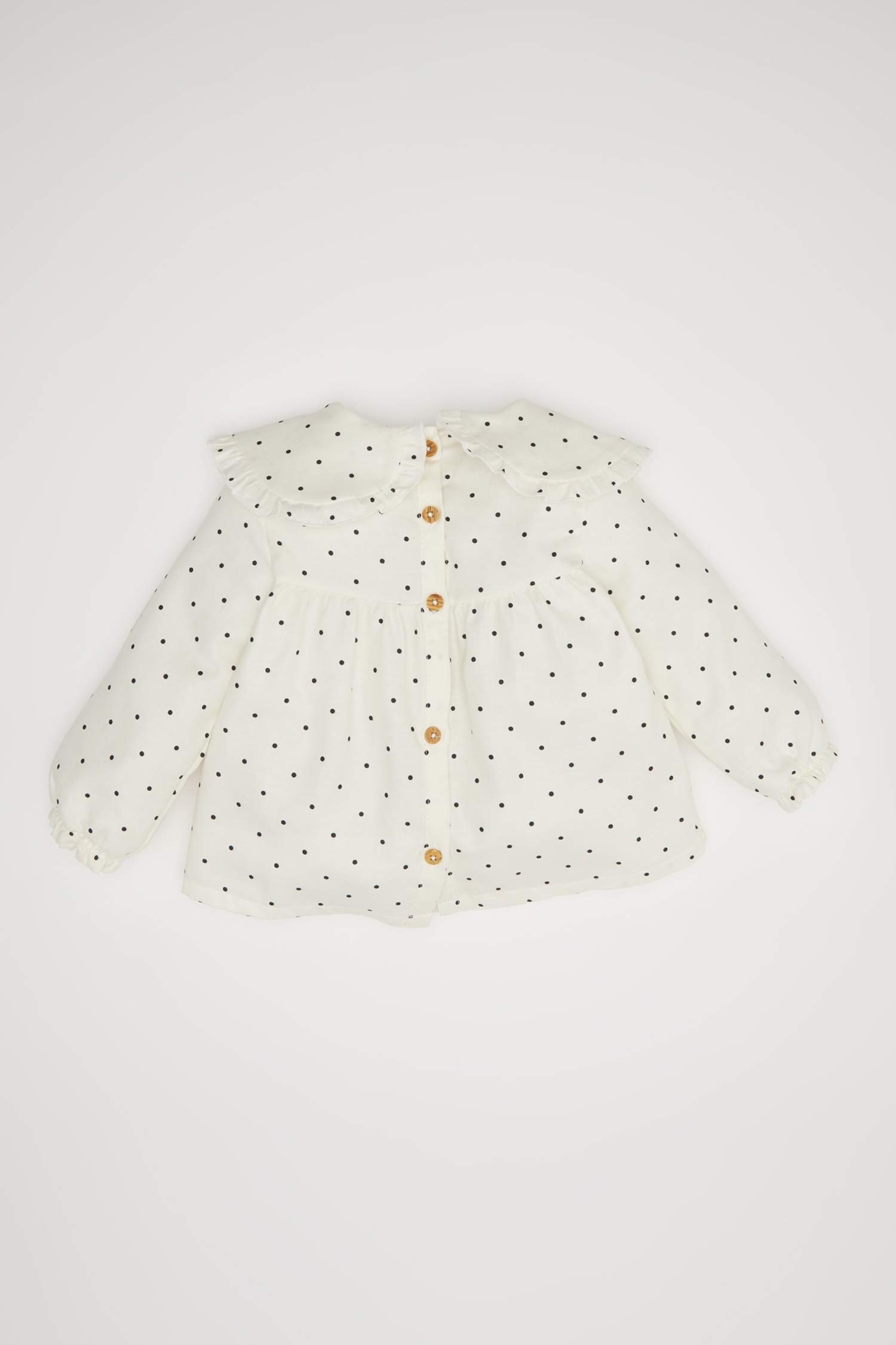 Kız Bebek Büyük Yaka Puantiye Twill Uzun Kollu Gömlek