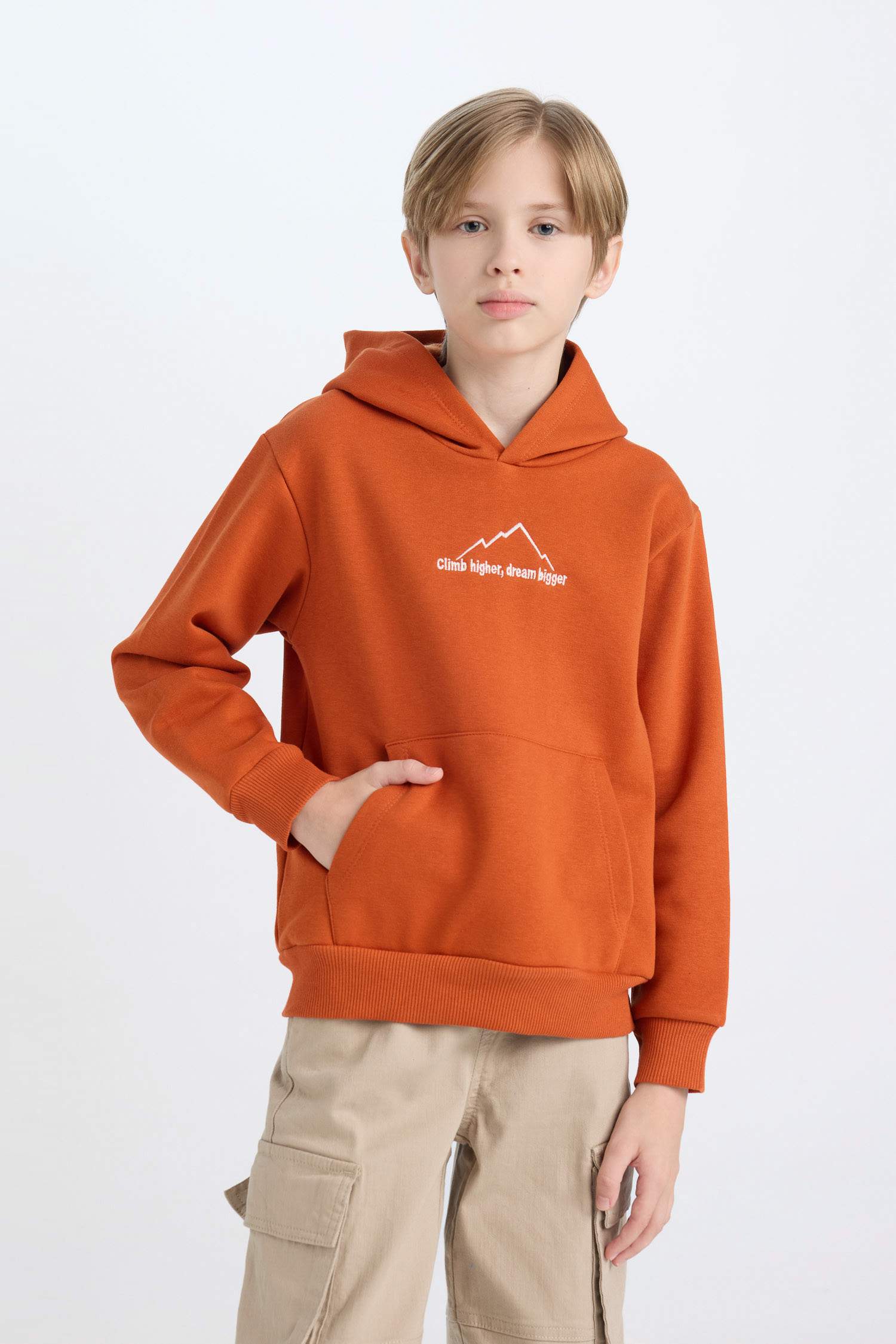 Erkek Çocuk Kapüşonlu Sırt Baskılı Nakışlı Sweatshirt