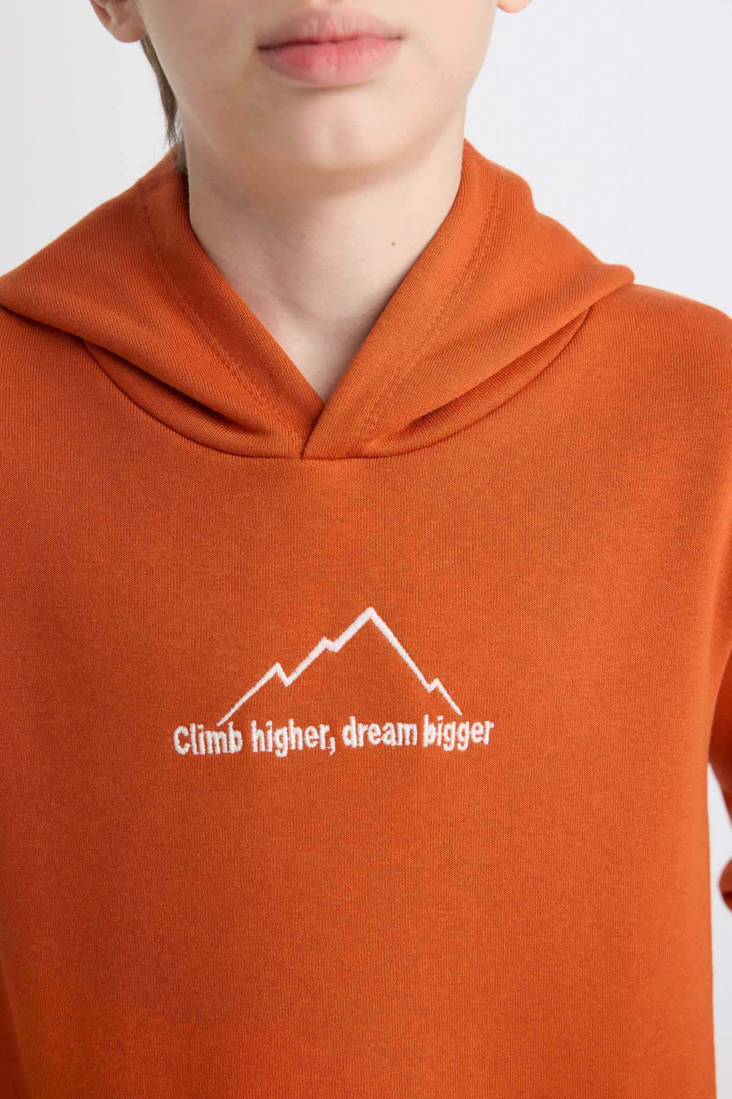 Erkek Çocuk Kapüşonlu Sırt Baskılı Nakışlı Sweatshirt