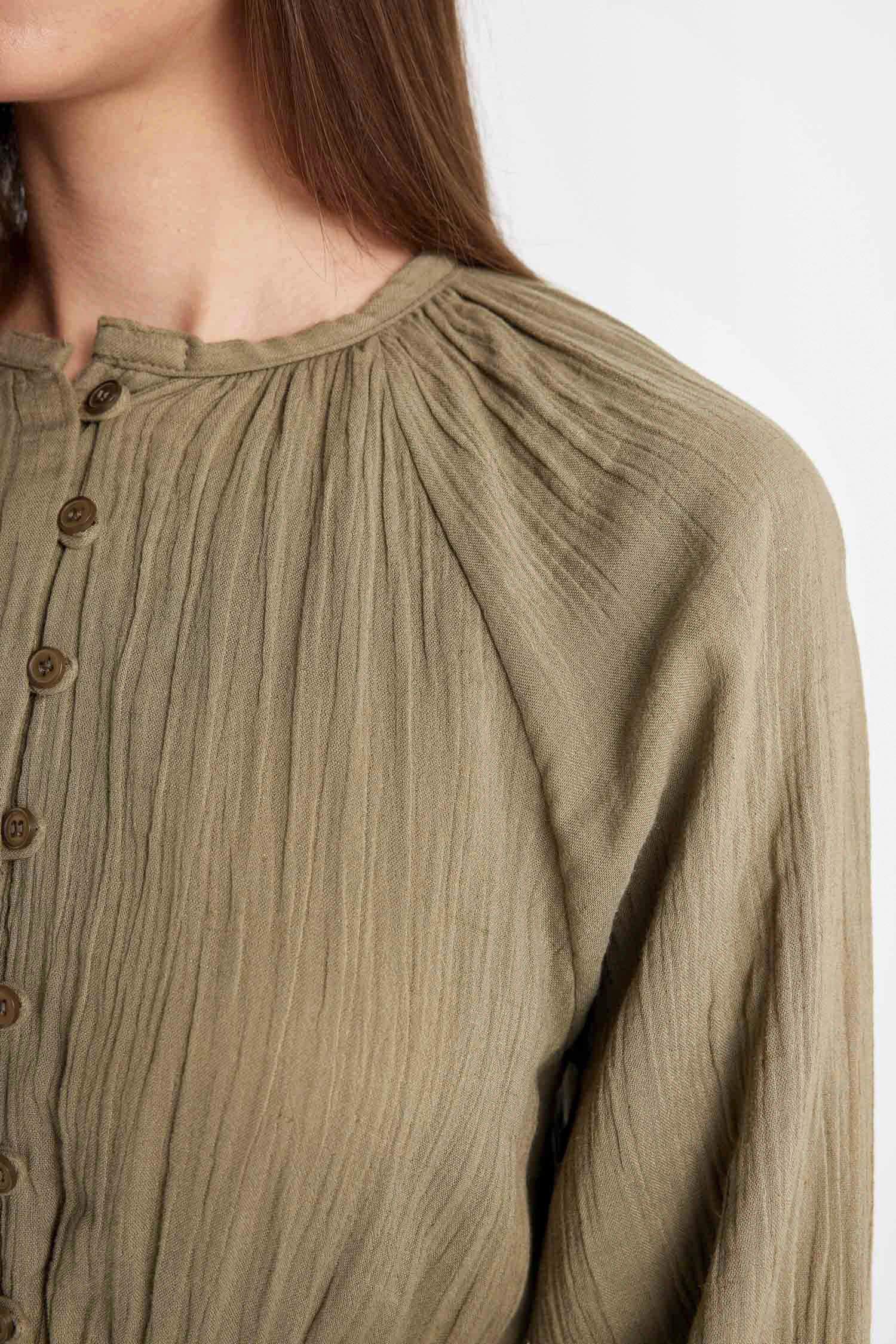 فستان كم طويل قصة مريحة من مزيج الكتان