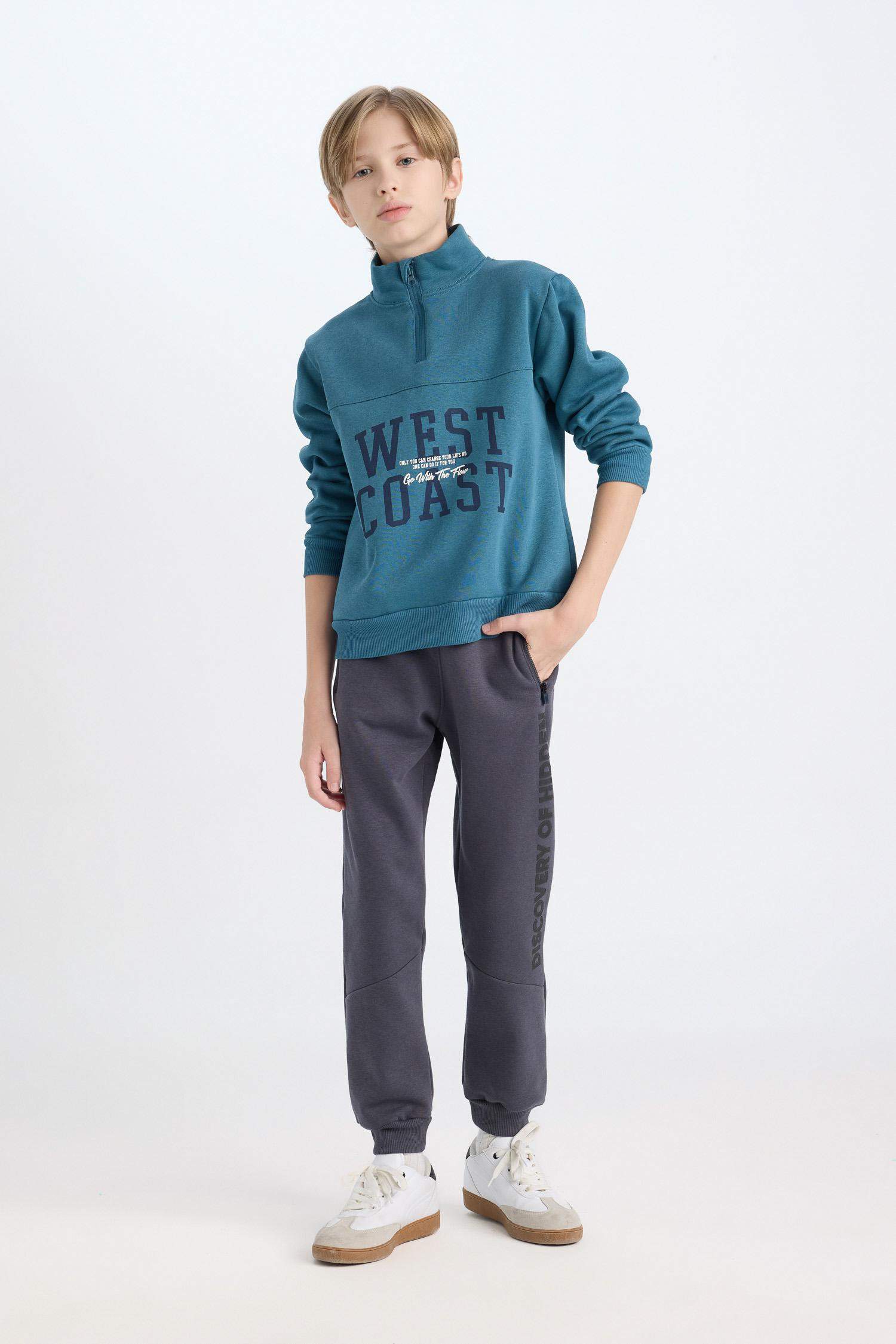 Erkek Çocuk Yarım Fermuarlı Dik Yaka Baskılı Sweatshirt