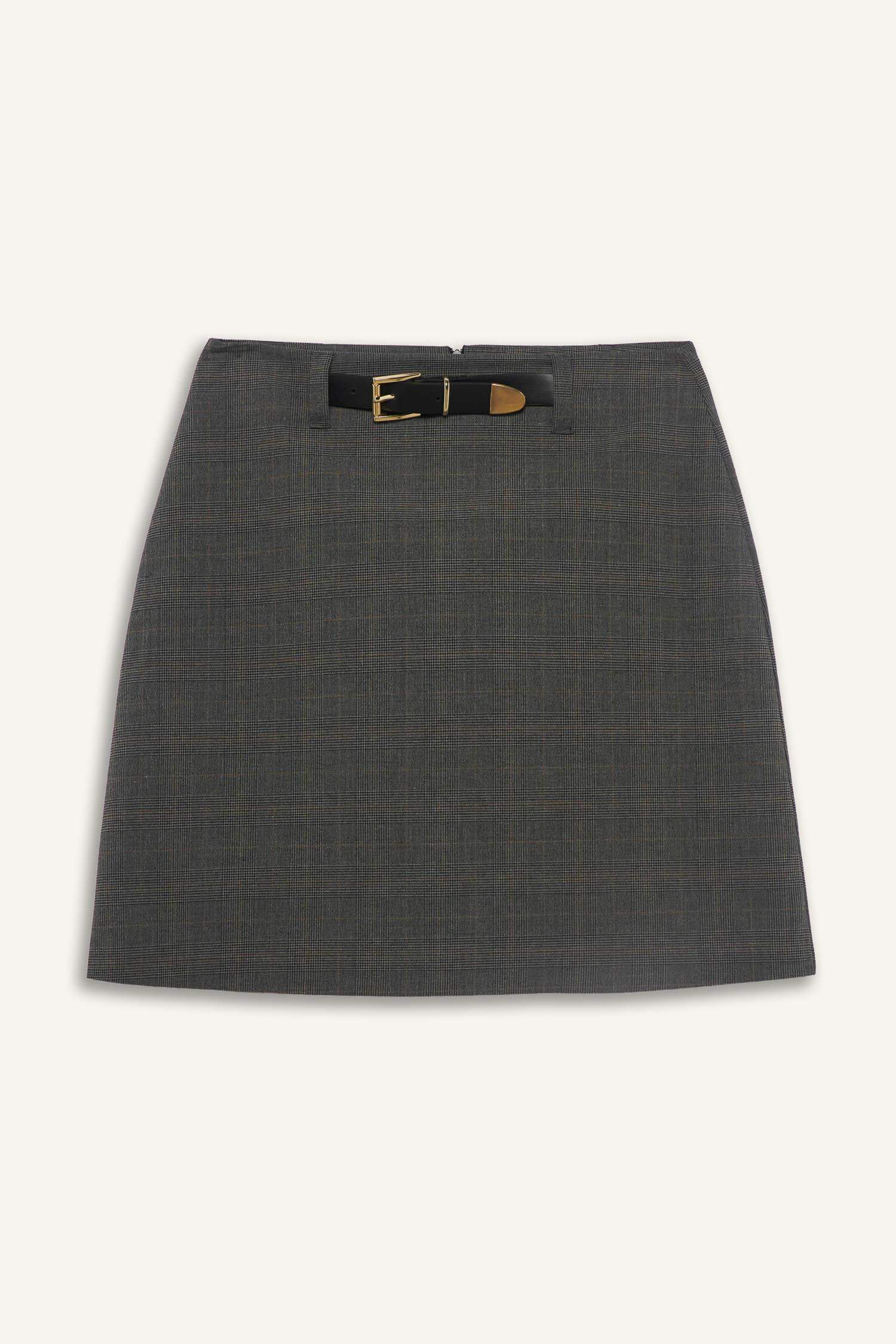 A Kesim Basic Düz Yüksek Bel Kemerli Mini Klasik Etek