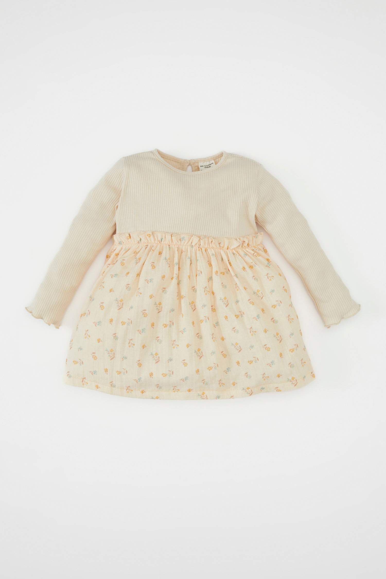 فستان بيبي بناتي فلورال مضلع قصة عادية كم طويل بياقة مستديرة