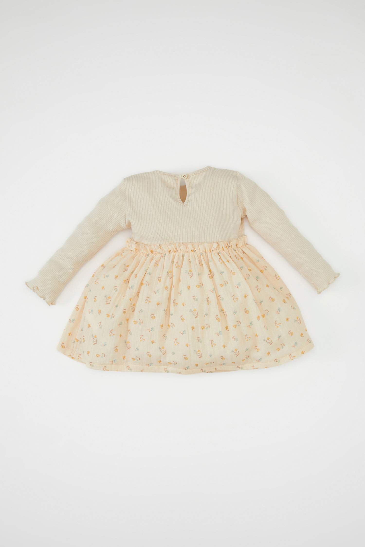 فستان بيبي بناتي فلورال مضلع قصة عادية كم طويل بياقة مستديرة