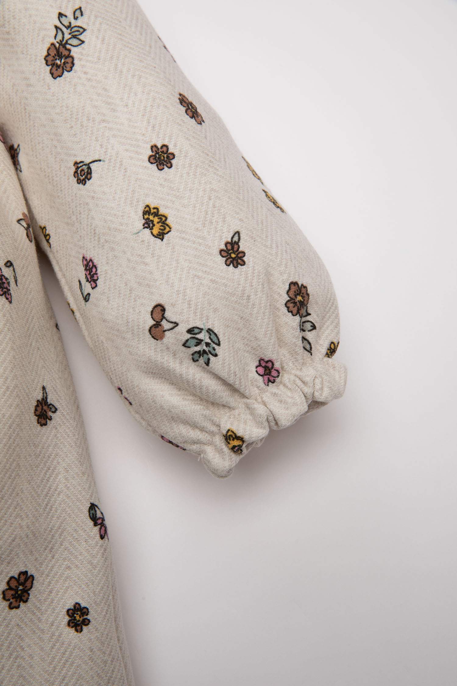 Kız Bebek Çiçek Desenli Fırfırlı Uzun Kollu Twill Elbise