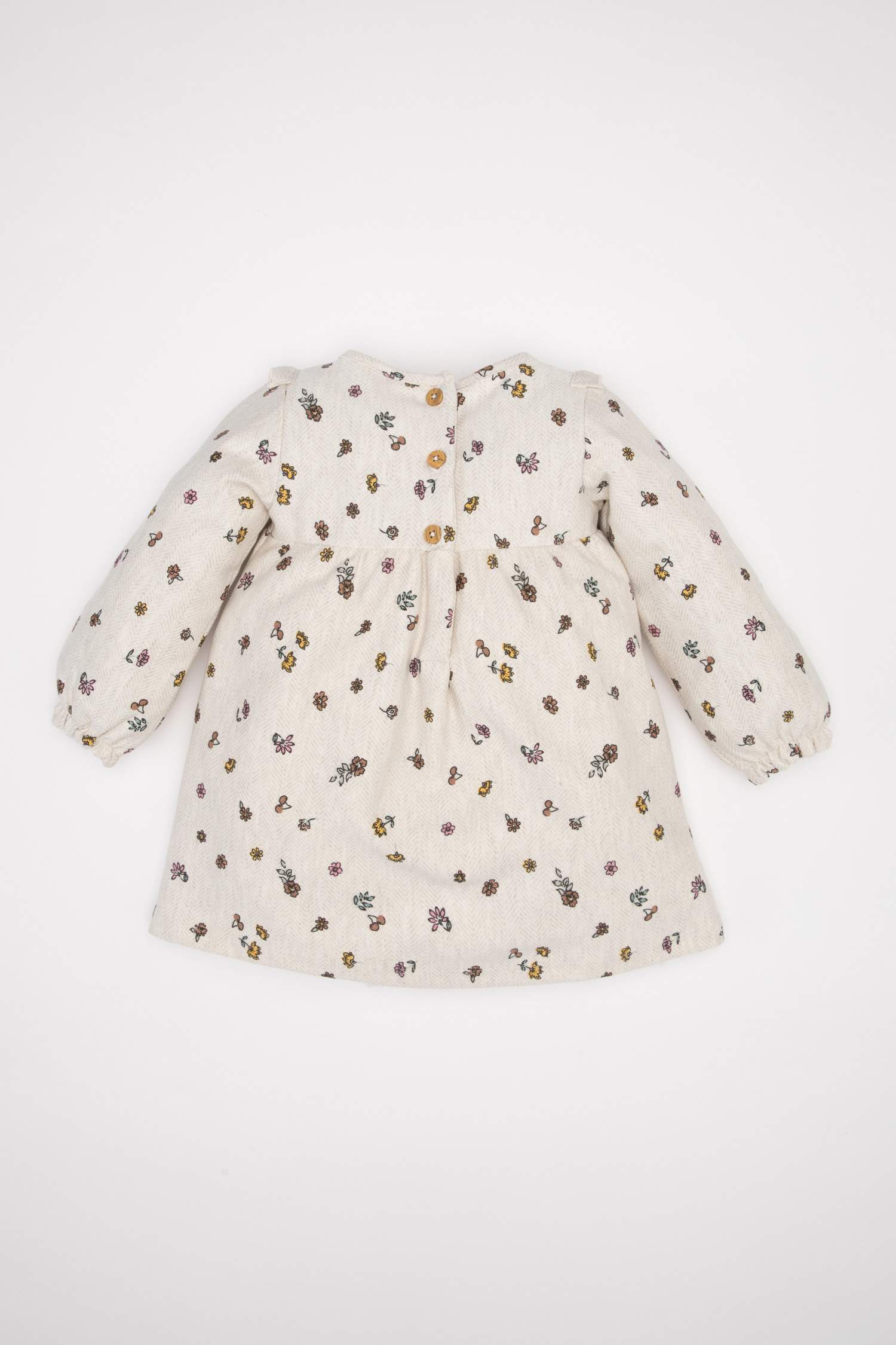 Kız Bebek Çiçek Desenli Fırfırlı Uzun Kollu Twill Elbise