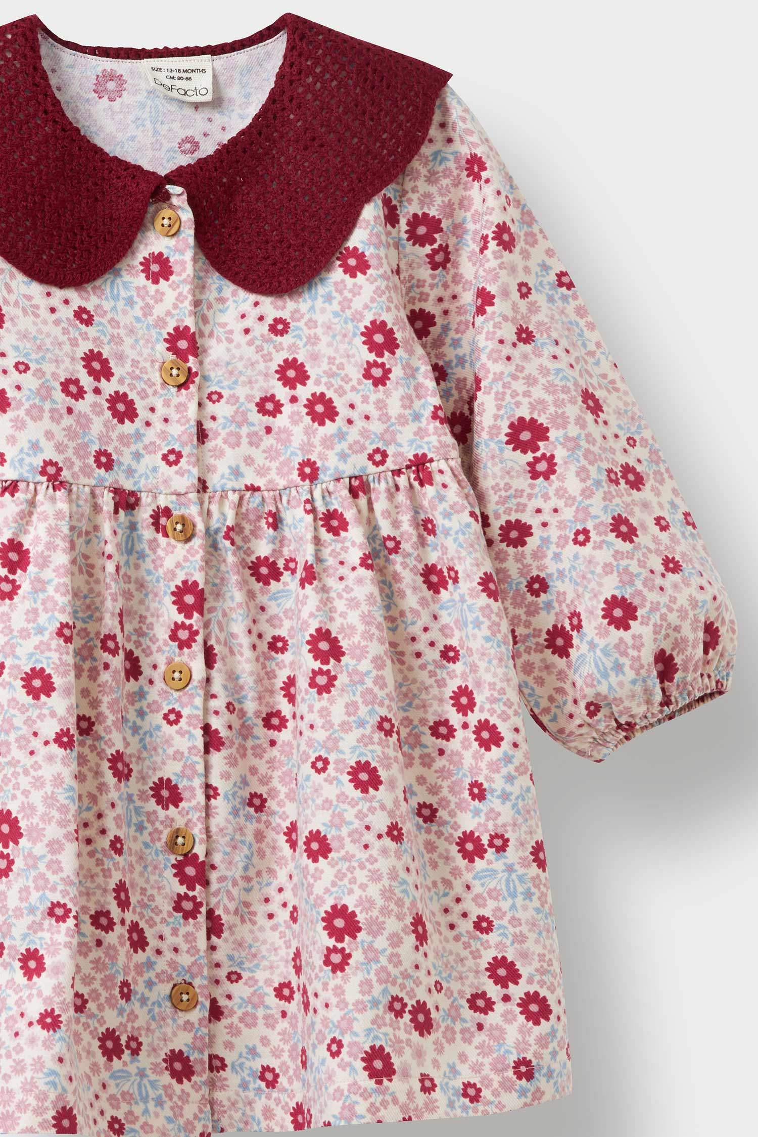 Robe fleurie en twill à manches longues et col claudine pour bébé fille