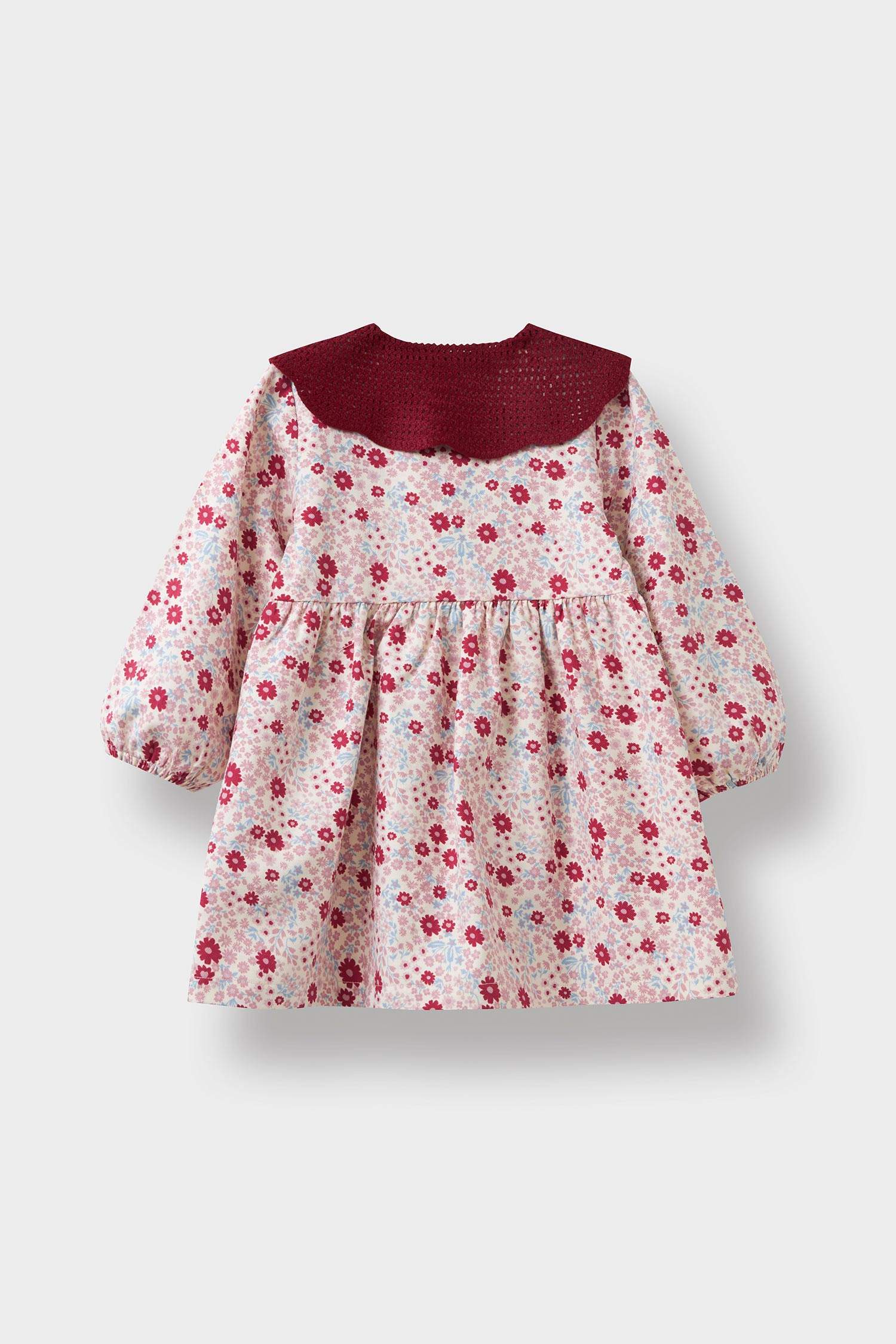 Robe fleurie en twill à manches longues et col claudine pour bébé fille