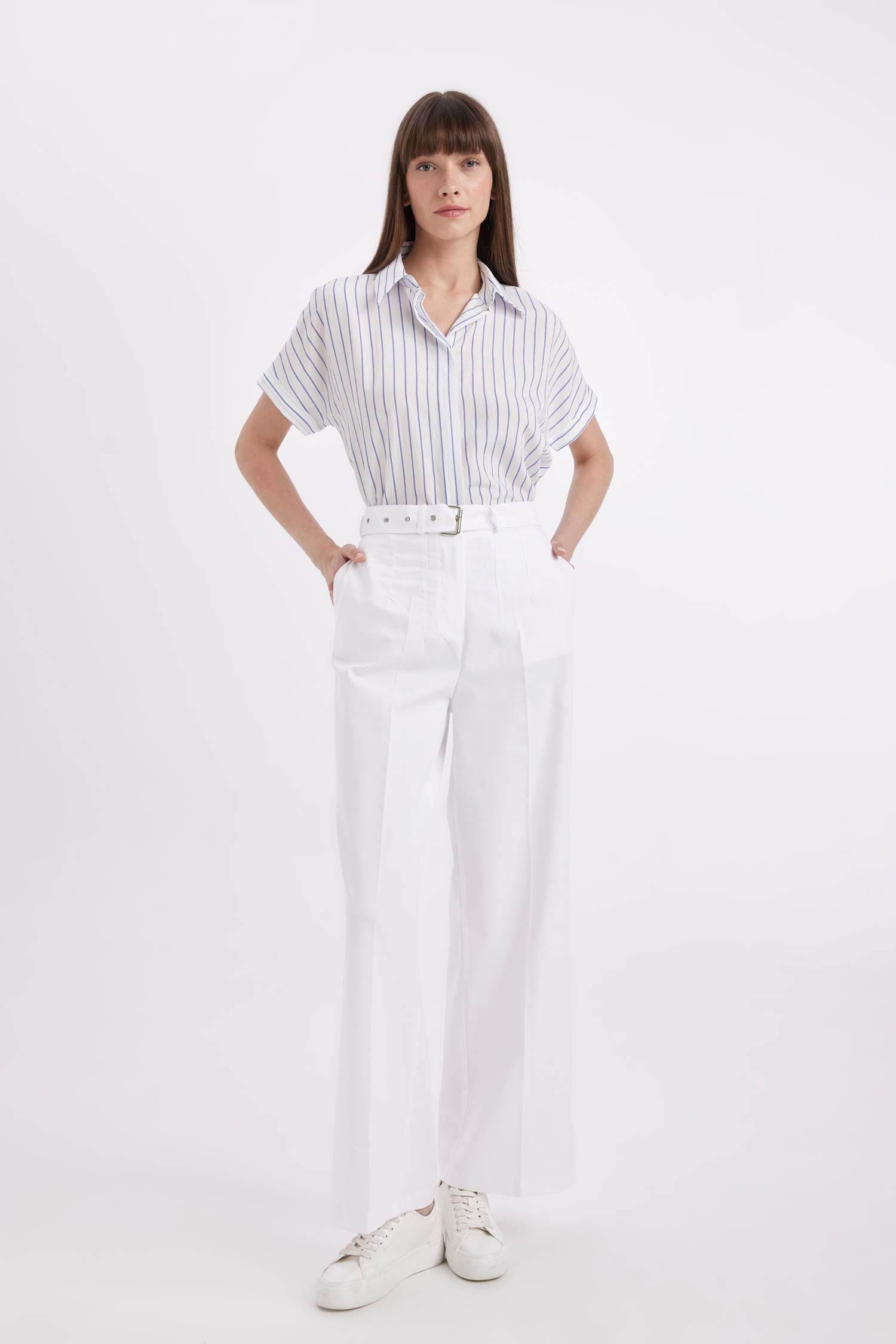 Oversize Geniş Kalıp Çizgili Kısa Kollu Gömlek