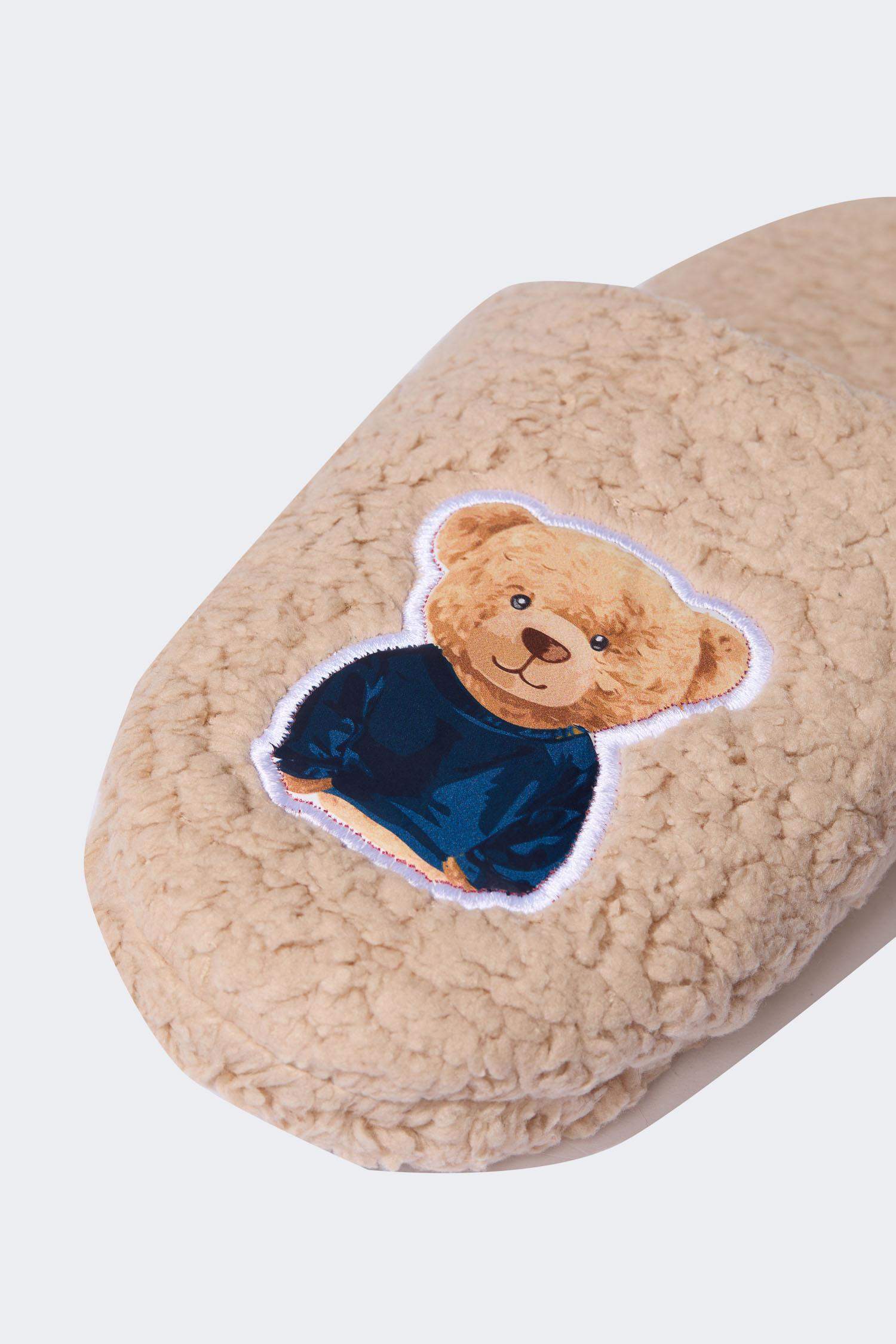 Boy Teddy Printed Flat Sole Home Slippers