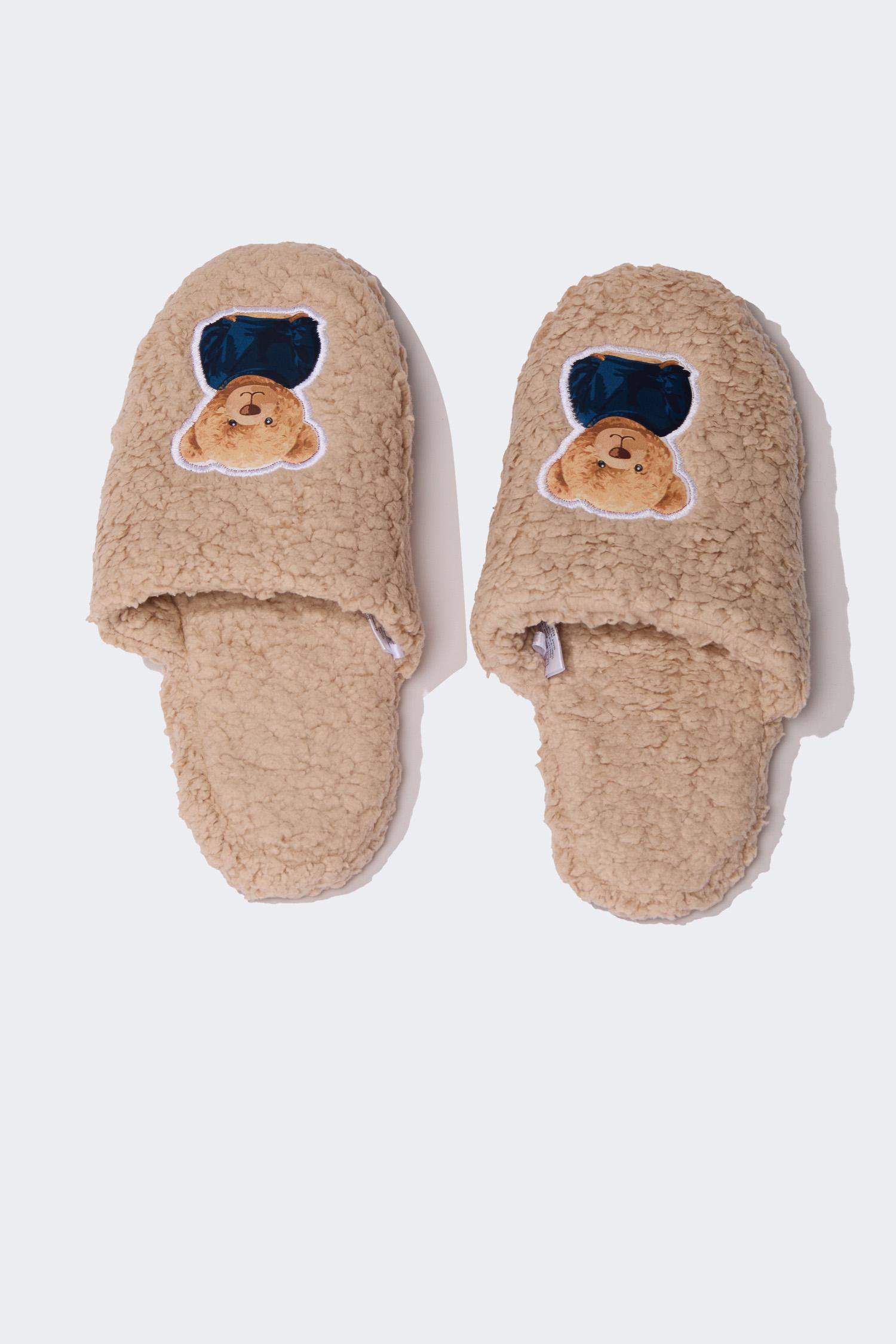 Boy Teddy Printed Flat Sole Home Slippers