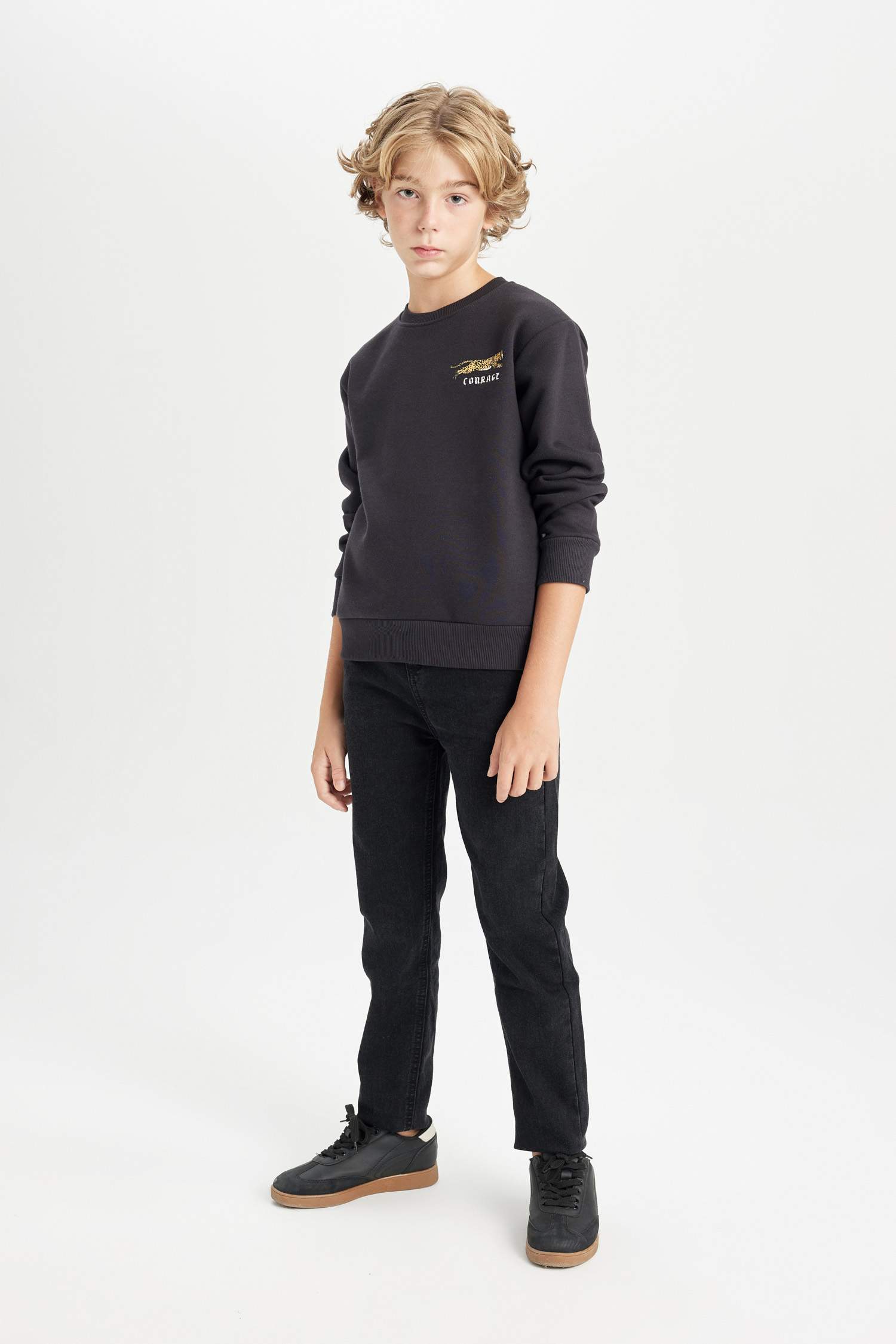 Erkek Çocuk Baskılı Bisiklet Yaka Sweatshirt