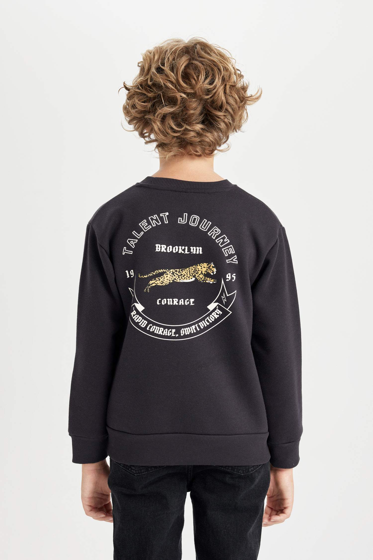 Erkek Çocuk Baskılı Bisiklet Yaka Sweatshirt