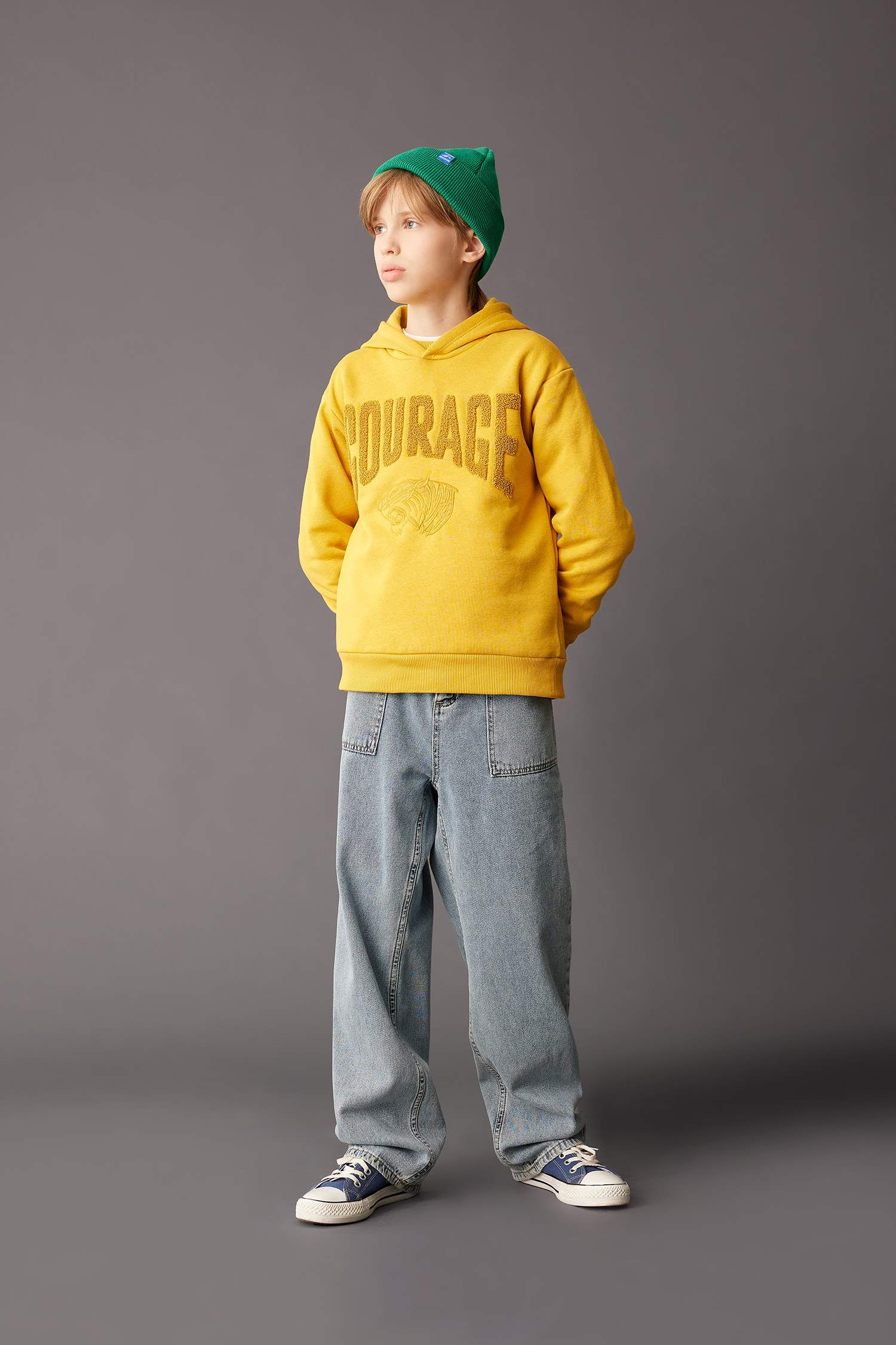 Erkek Çocuk Oversize Geniş Kalıp Baskılı Kapüşonlu Sweatshirt