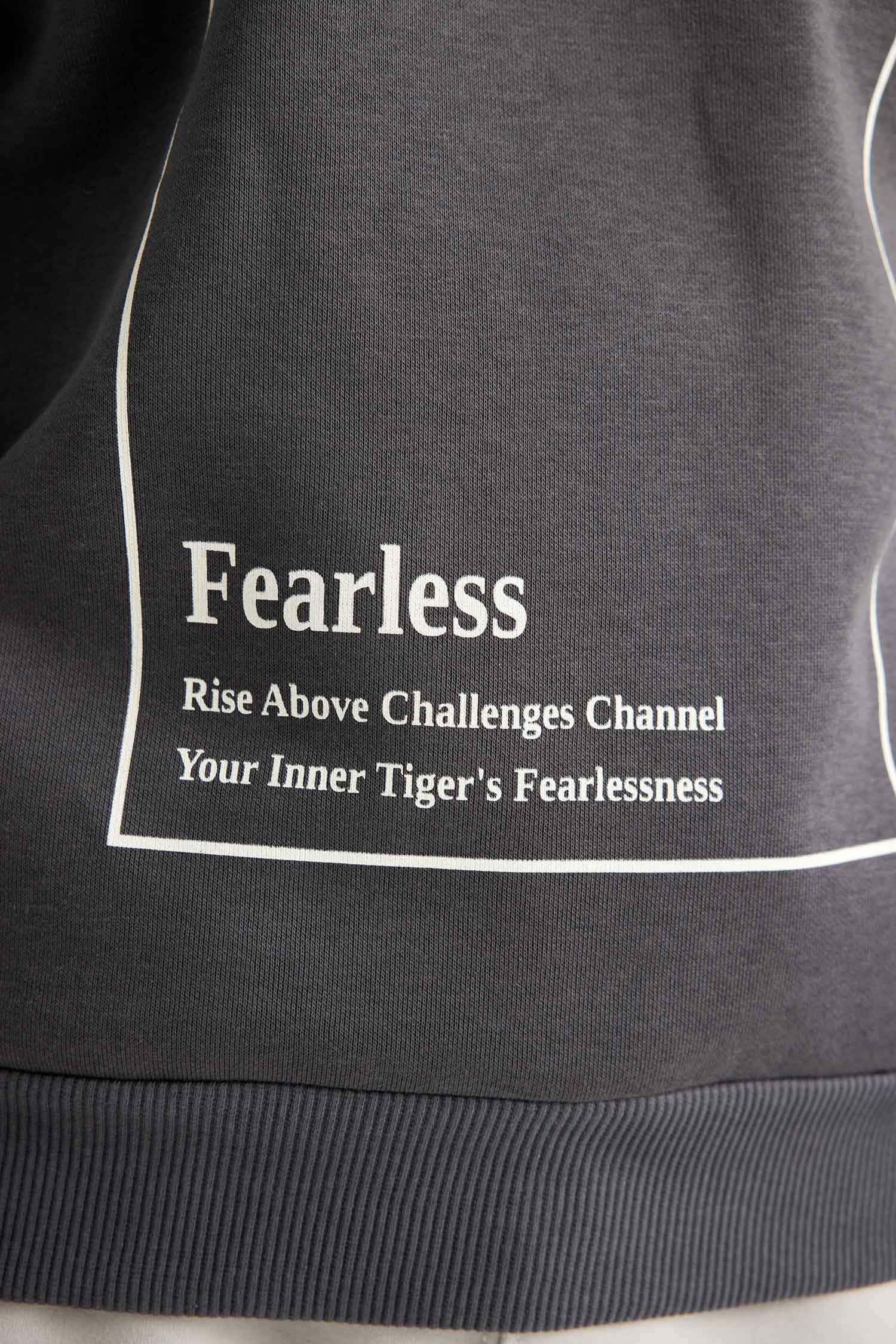 Erkek Çocuk Antrasit Kapüşonlu Baskılı Sweatshirt