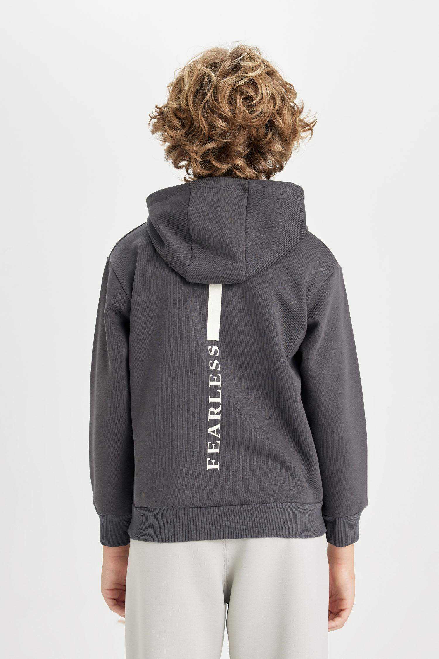 Erkek Çocuk Antrasit Kapüşonlu Baskılı Sweatshirt