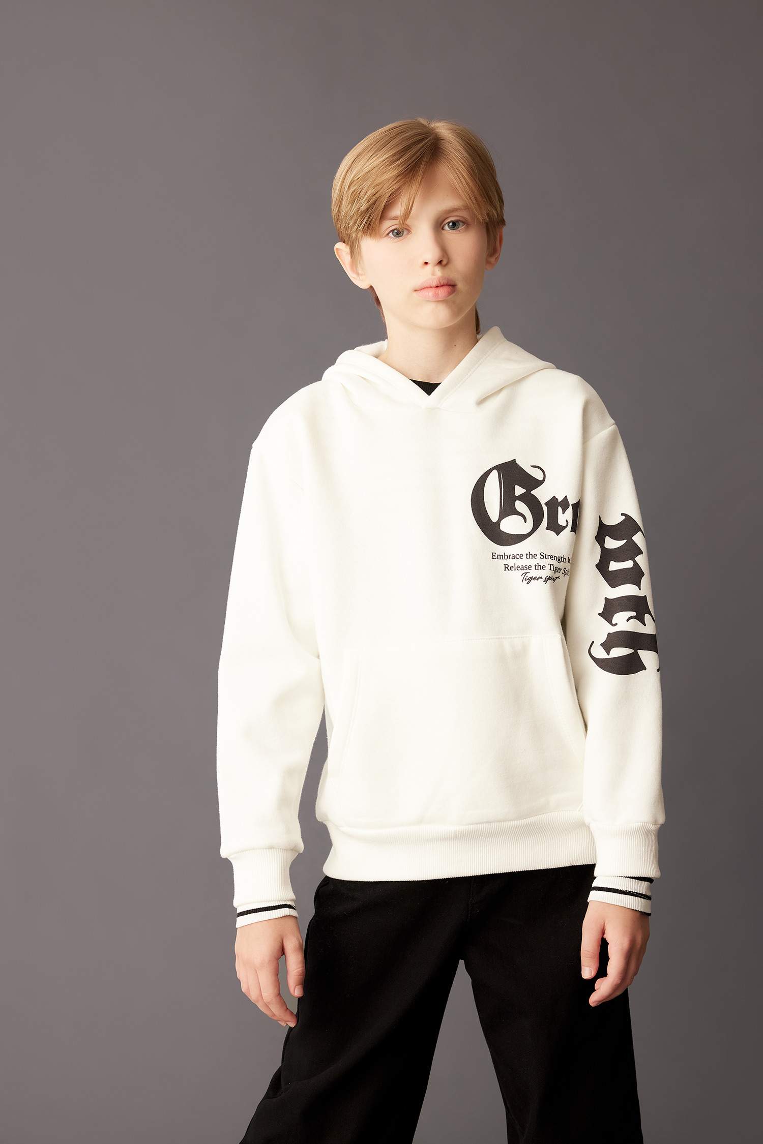 Boy Hooded Printed Thick Sweatshirt
