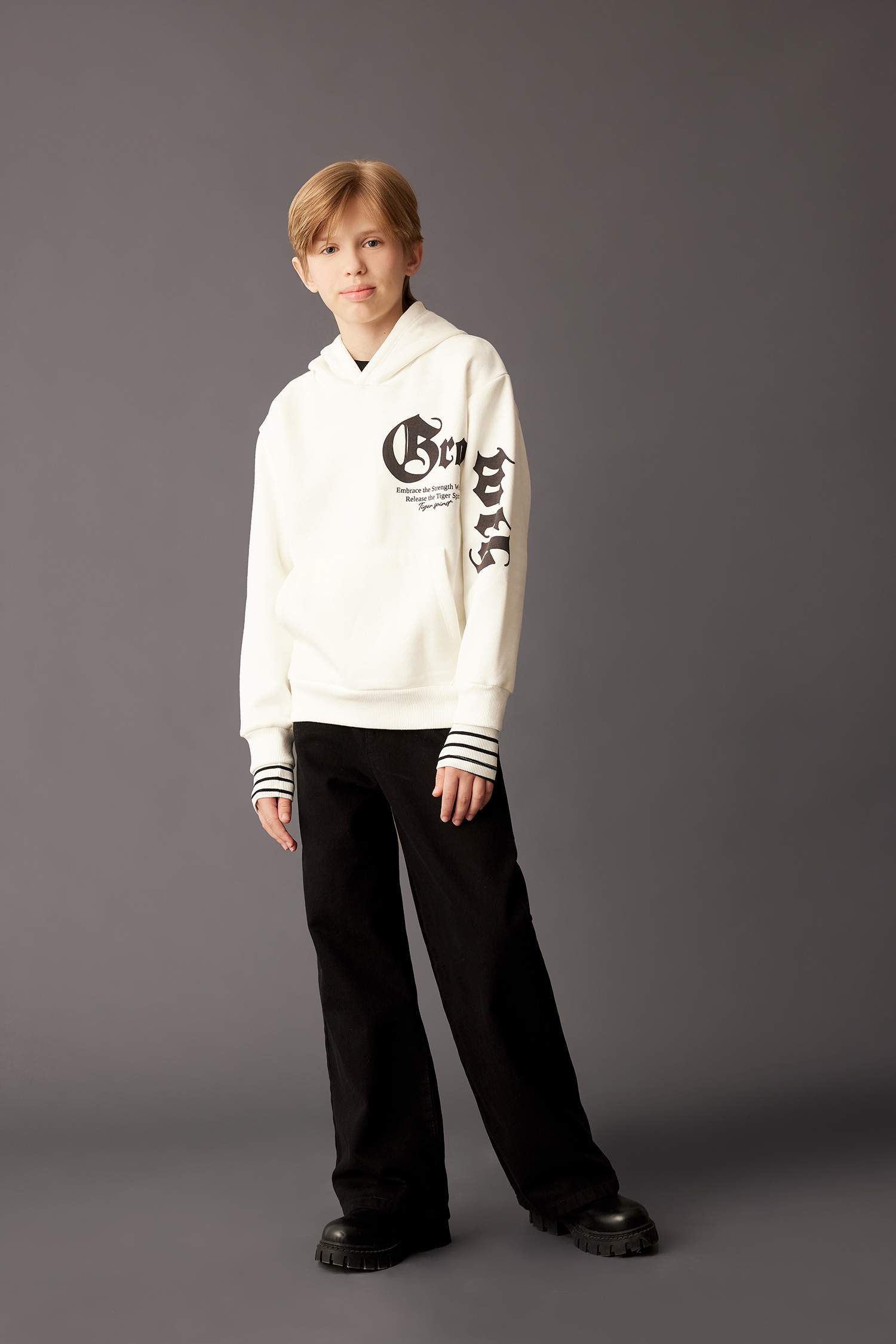 Boy Hooded Printed Thick Sweatshirt