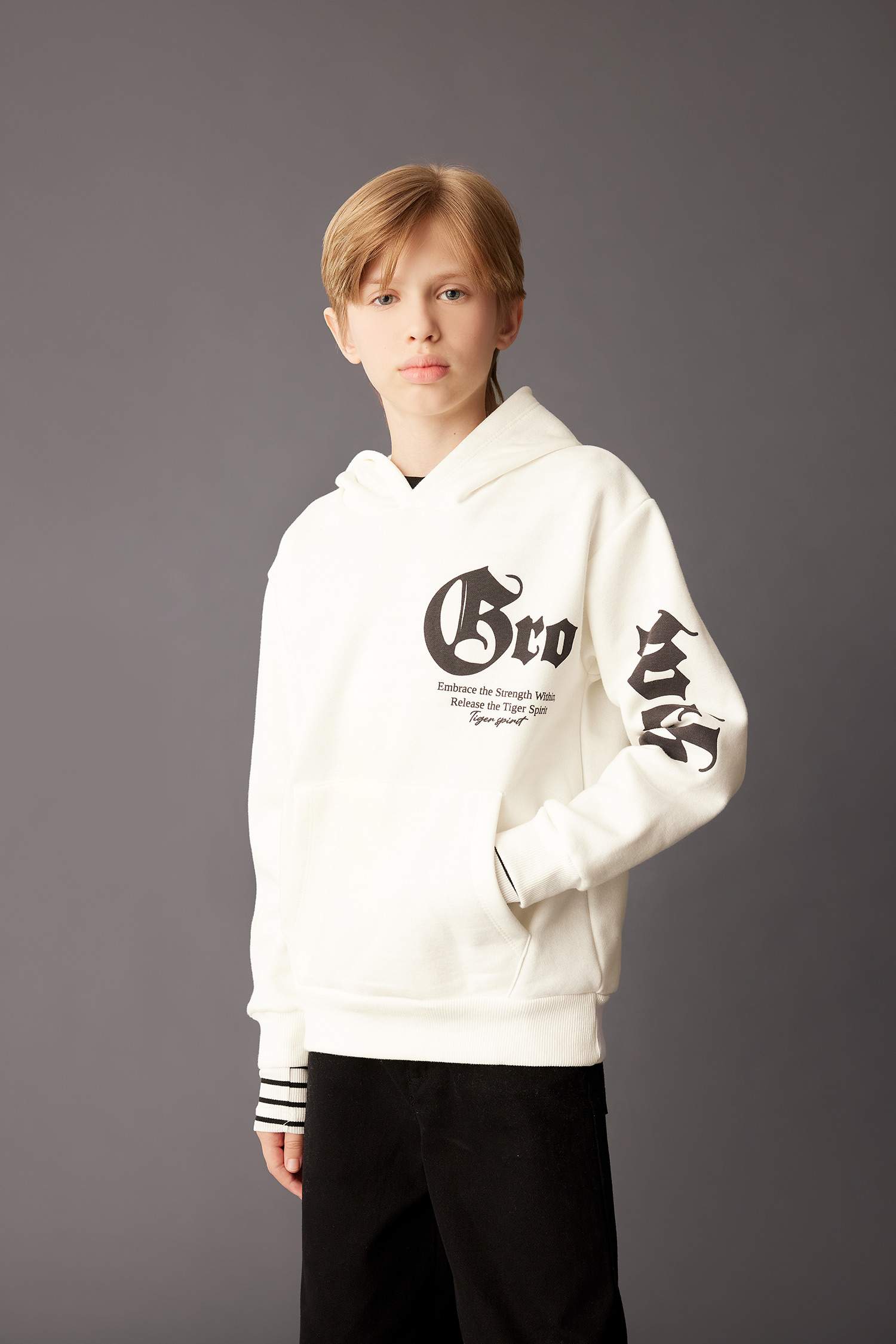 Boy Hooded Printed Thick Sweatshirt