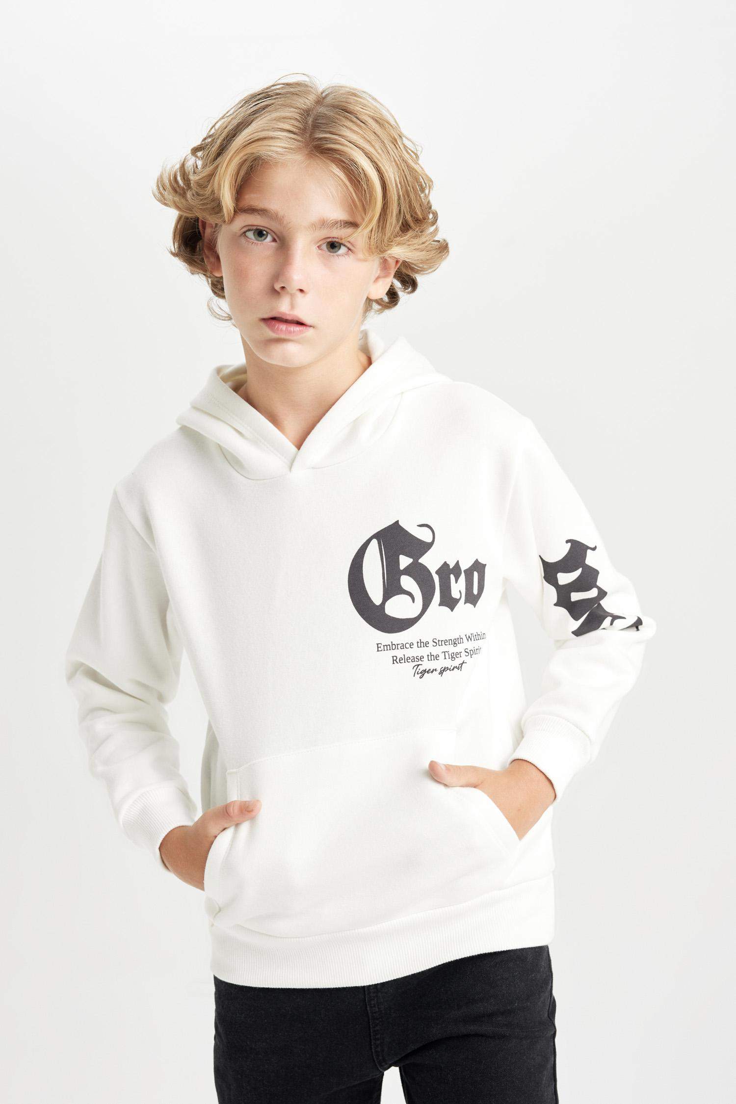 Boy Hooded Printed Thick Sweatshirt