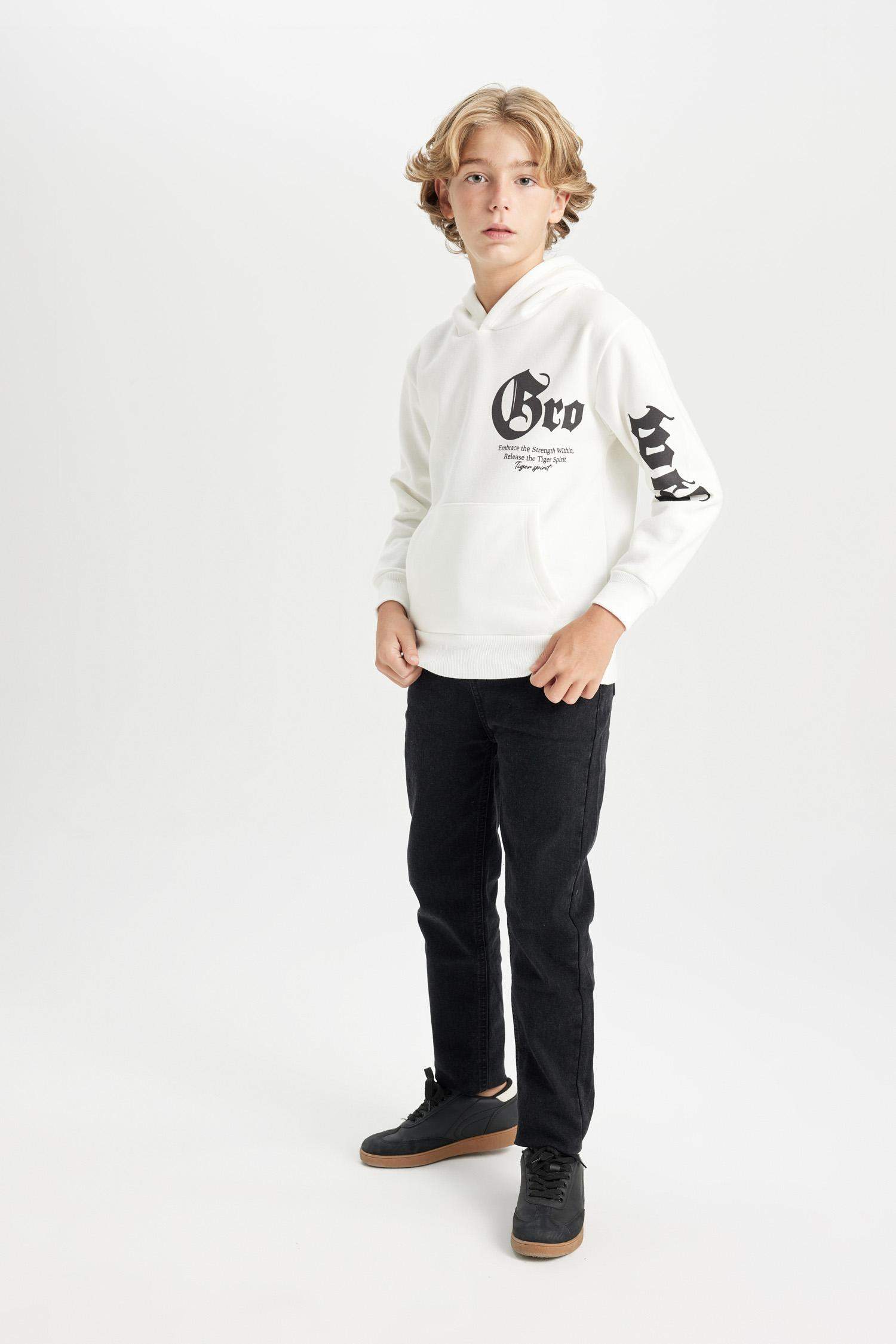Boy Hooded Printed Thick Sweatshirt