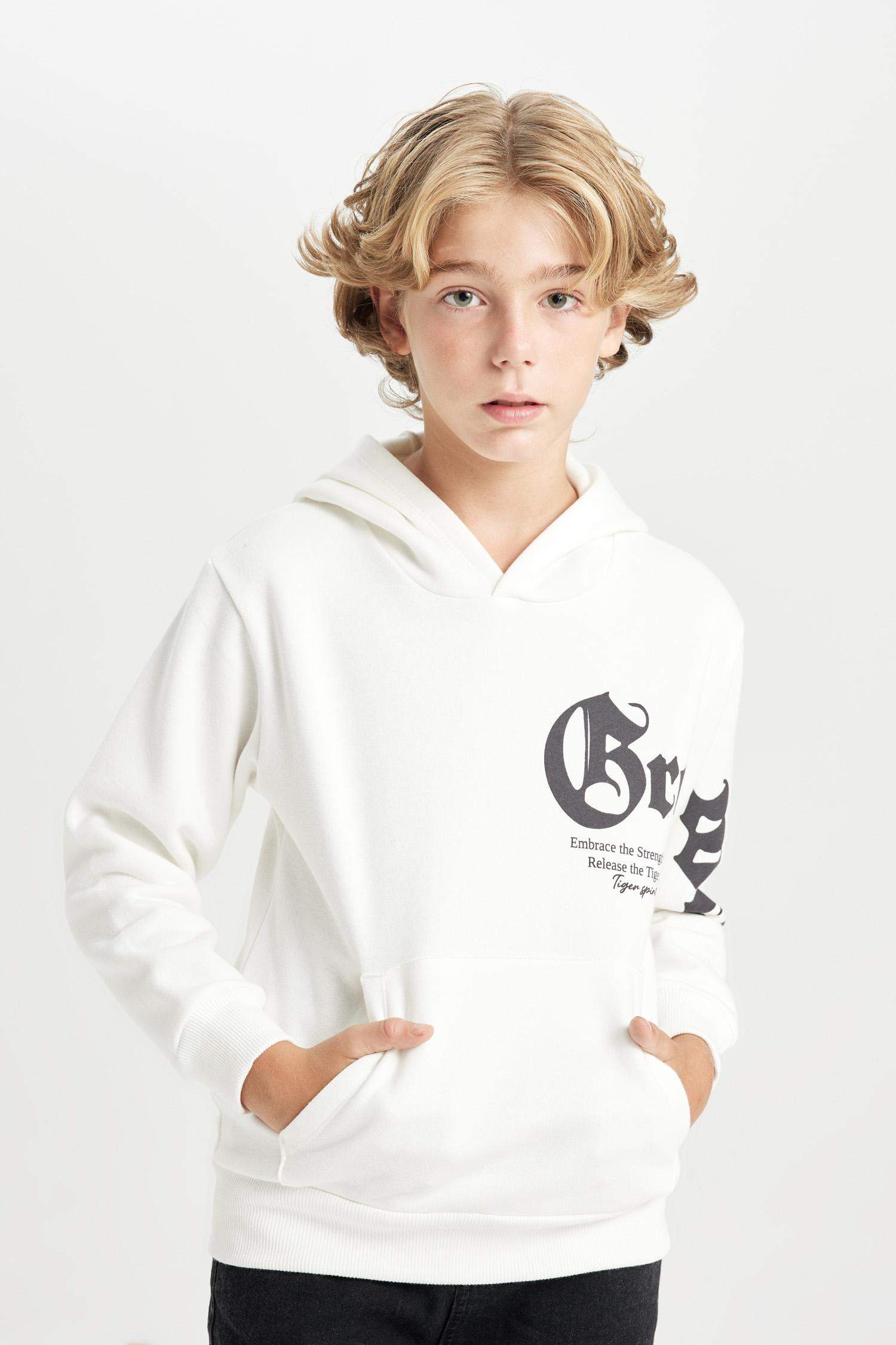 Boy Hooded Printed Thick Sweatshirt