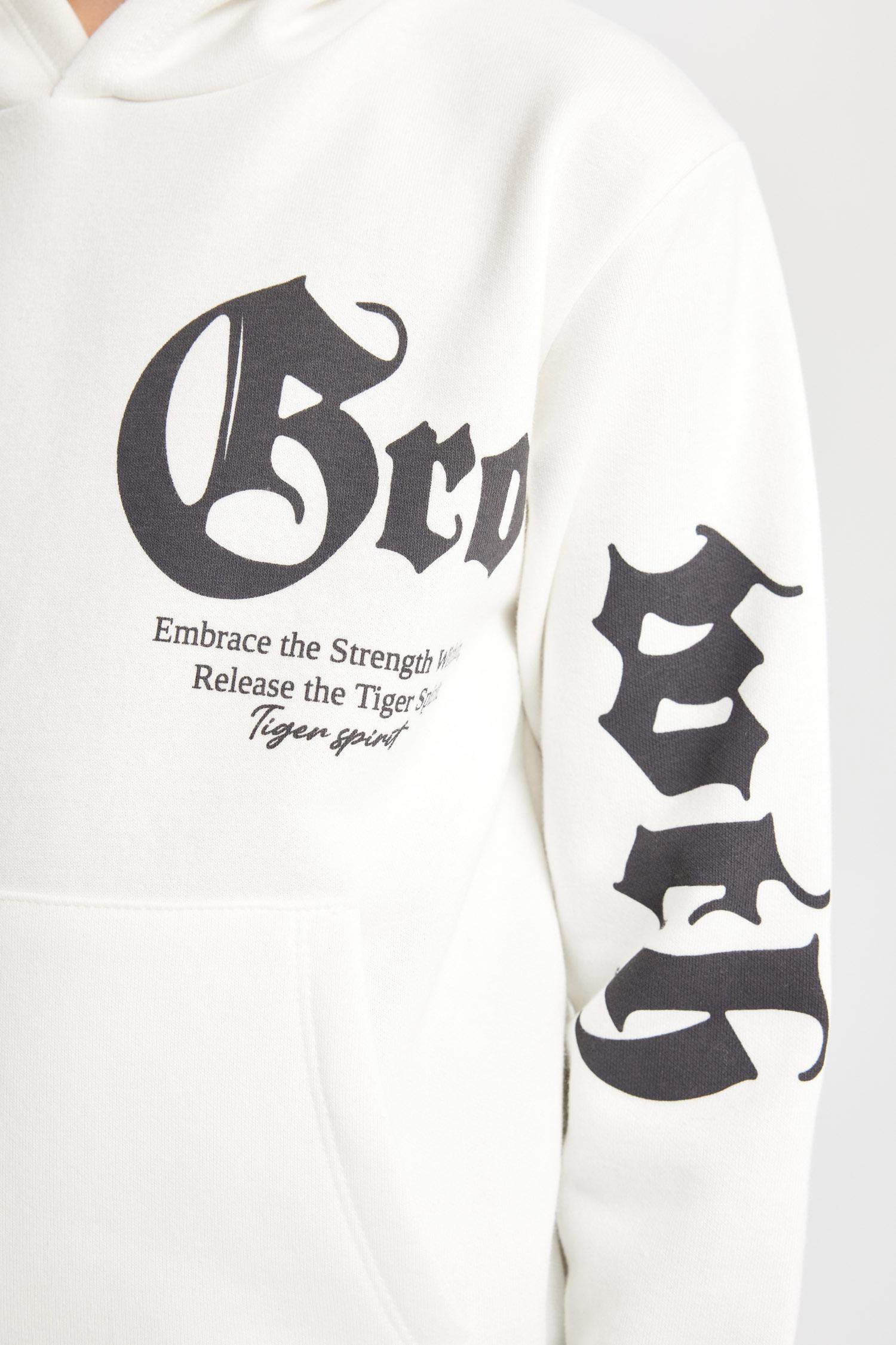 Boy Hooded Printed Thick Sweatshirt