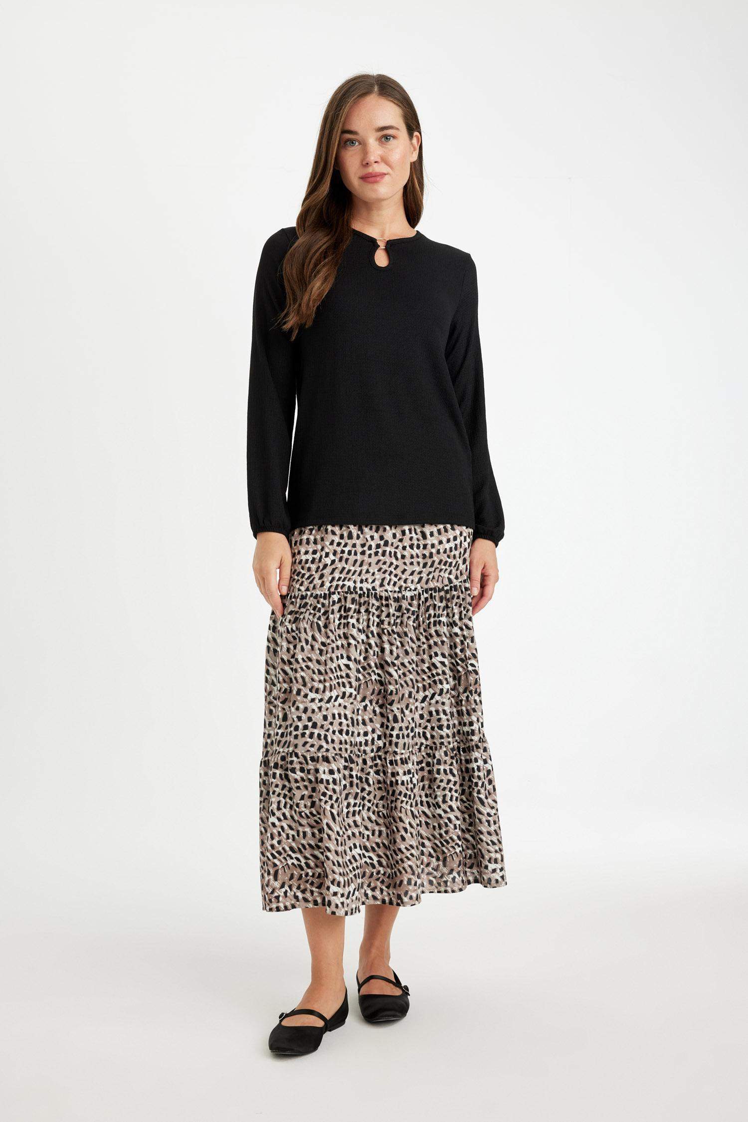 Regular Fit Bisiklet Yaka Bürümcük Uzun Kollu Tişört