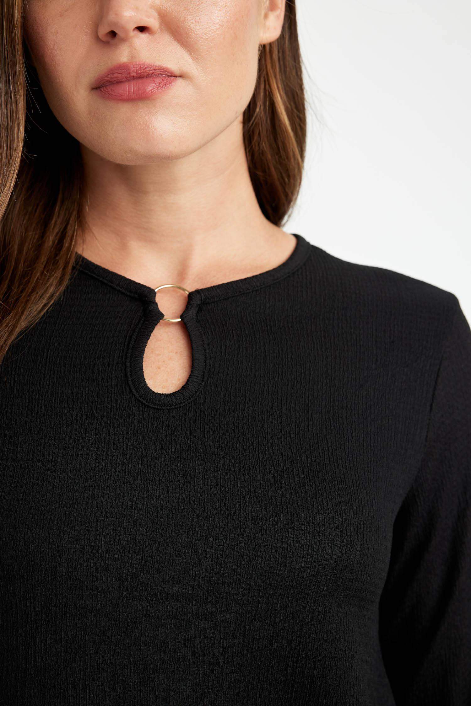 Regular Fit Bisiklet Yaka Bürümcük Uzun Kollu Tişört