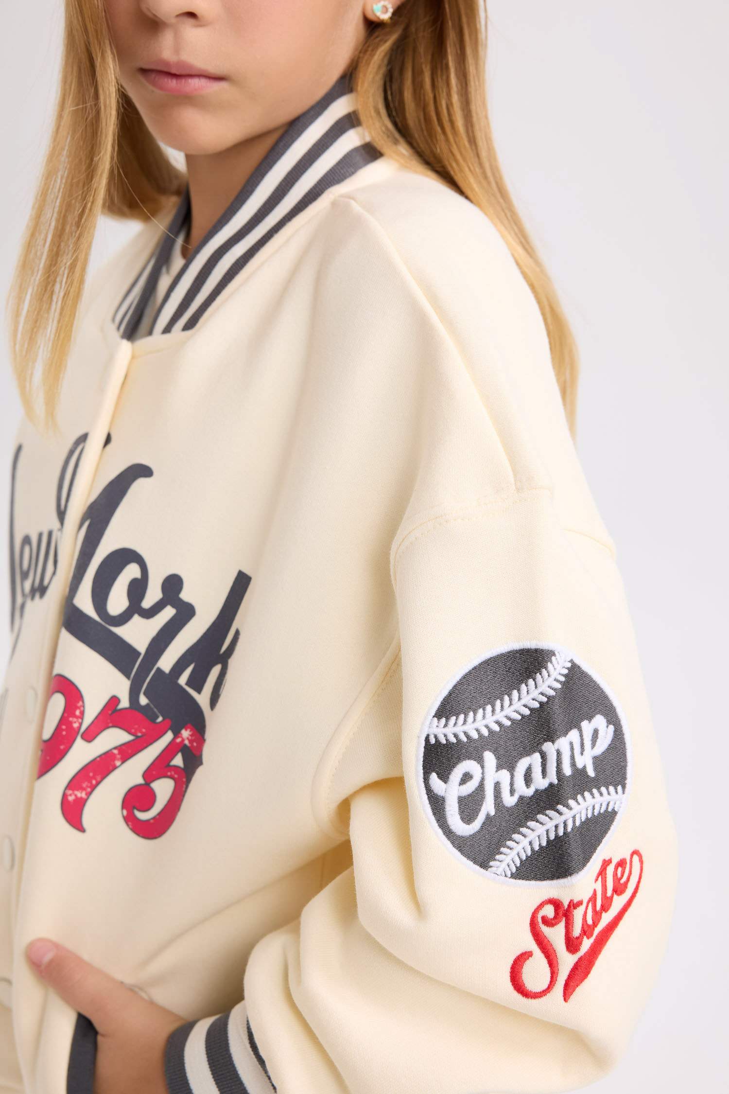 Girl Slogan Printed Thick Fabric Soft Fuzzy Inside Bomber Jacket