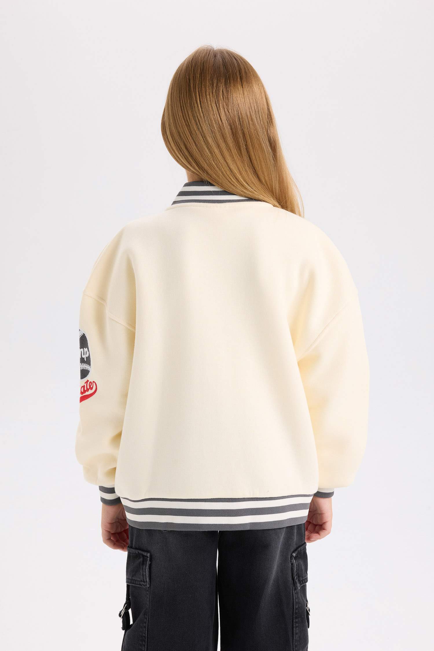 Girl Slogan Printed Thick Fabric Soft Fuzzy Inside Bomber Jacket