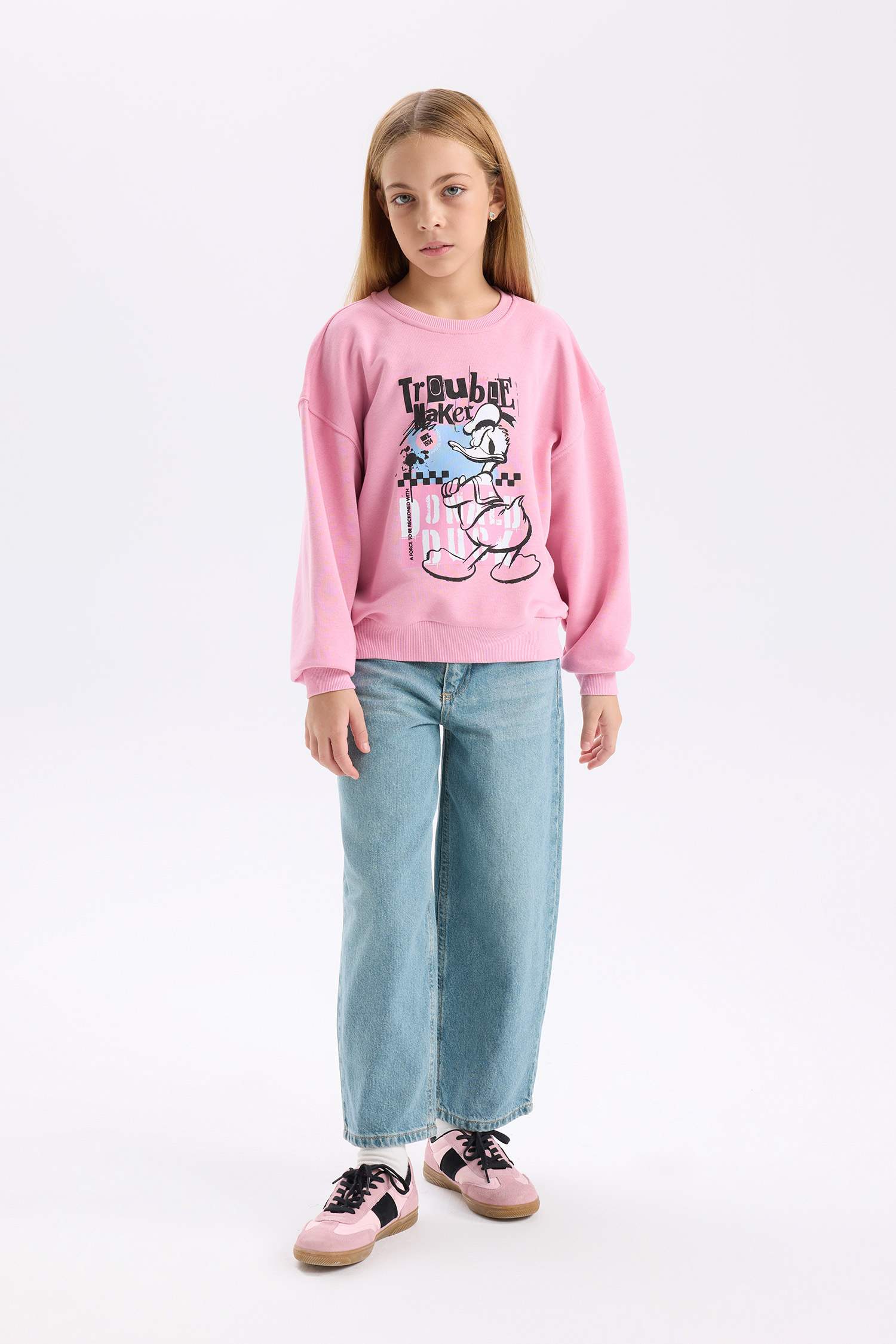 Kız Çocuk Disney Mickey Mouse &Friends Relax Fit Bisiklet Yaka Sweatshirt