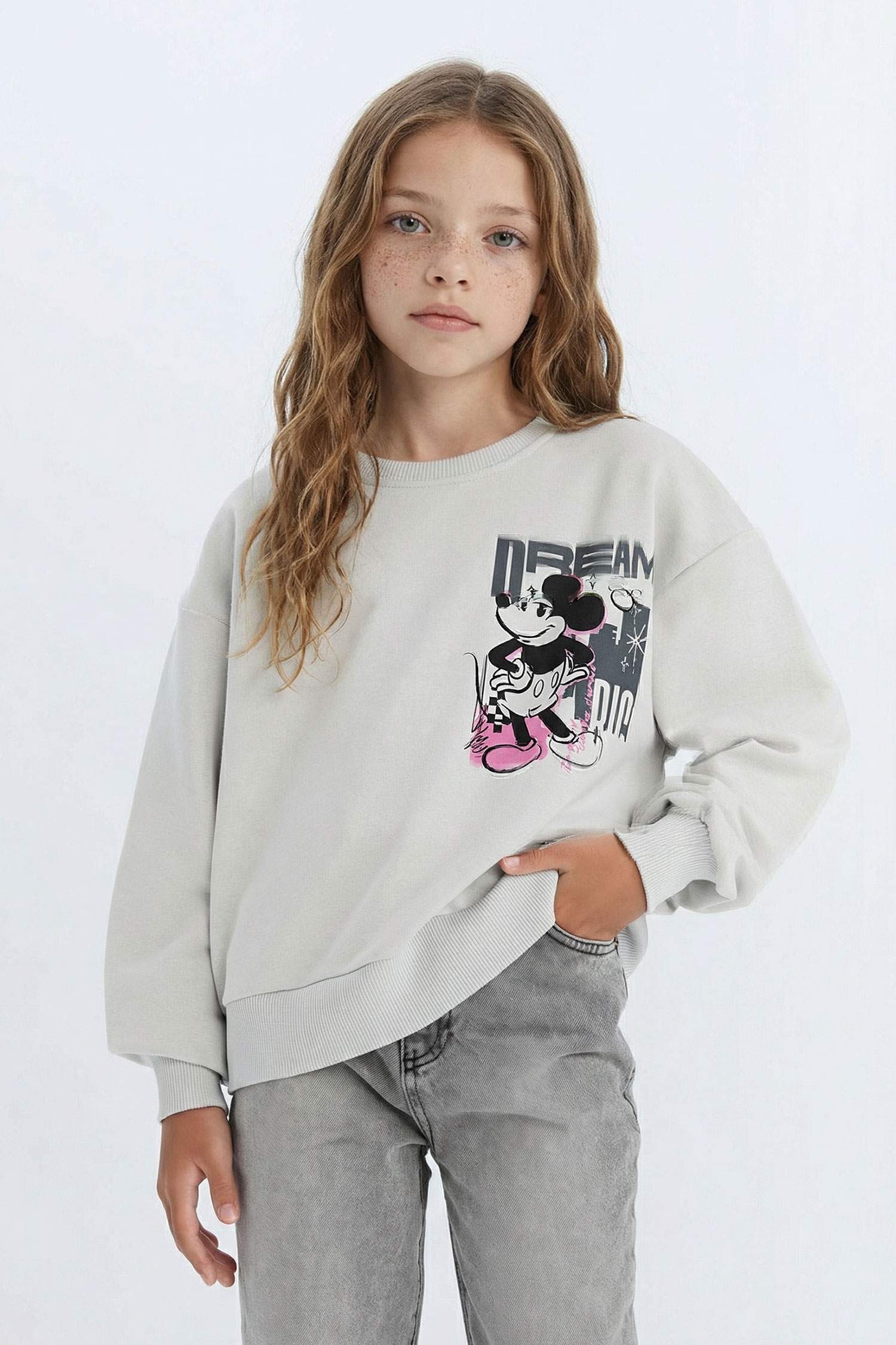 Girl Disney Mickey & Minnie Relax Fit Crew Neck Sweatshirt