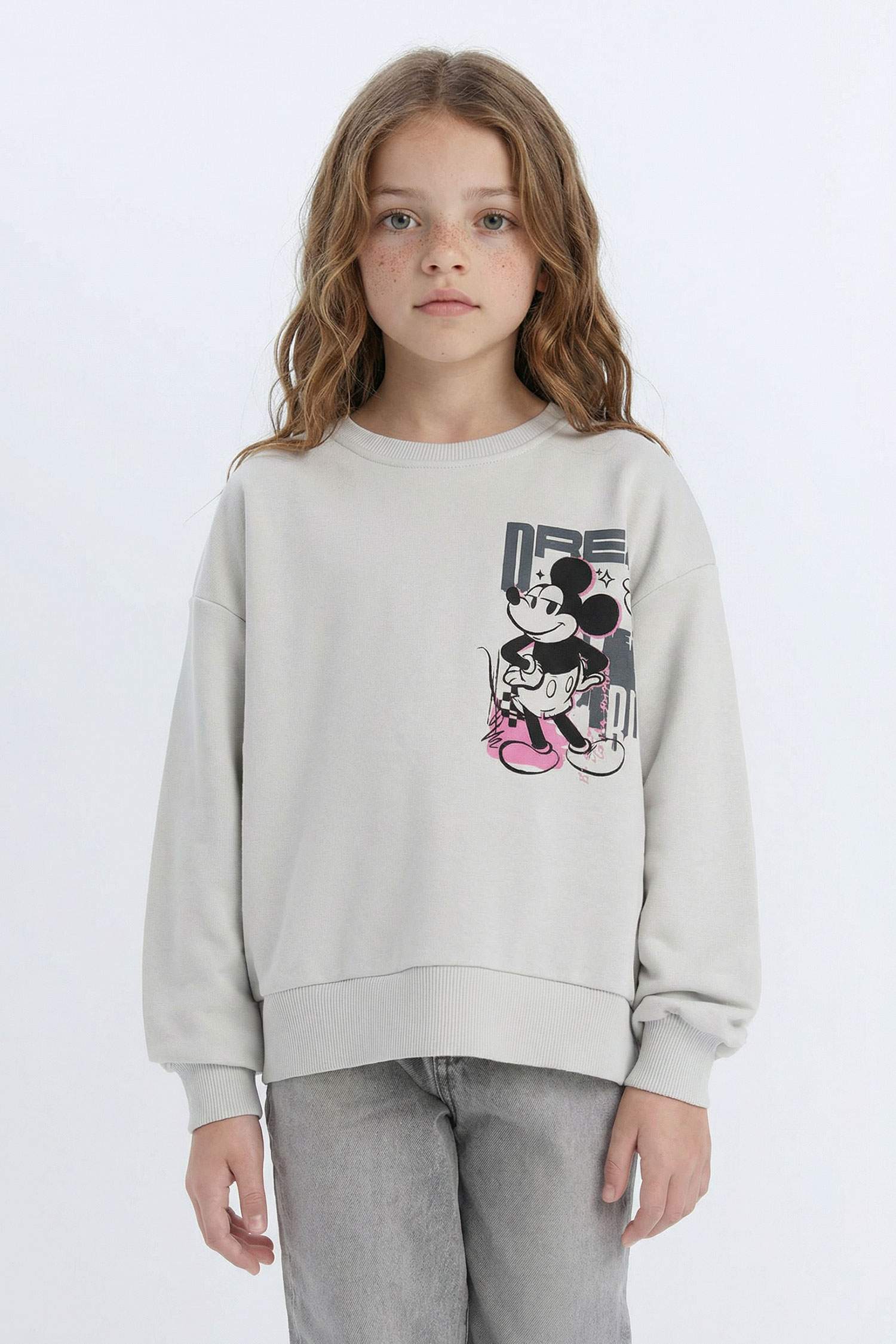 Girl Disney Mickey & Minnie Relax Fit Crew Neck Sweatshirt