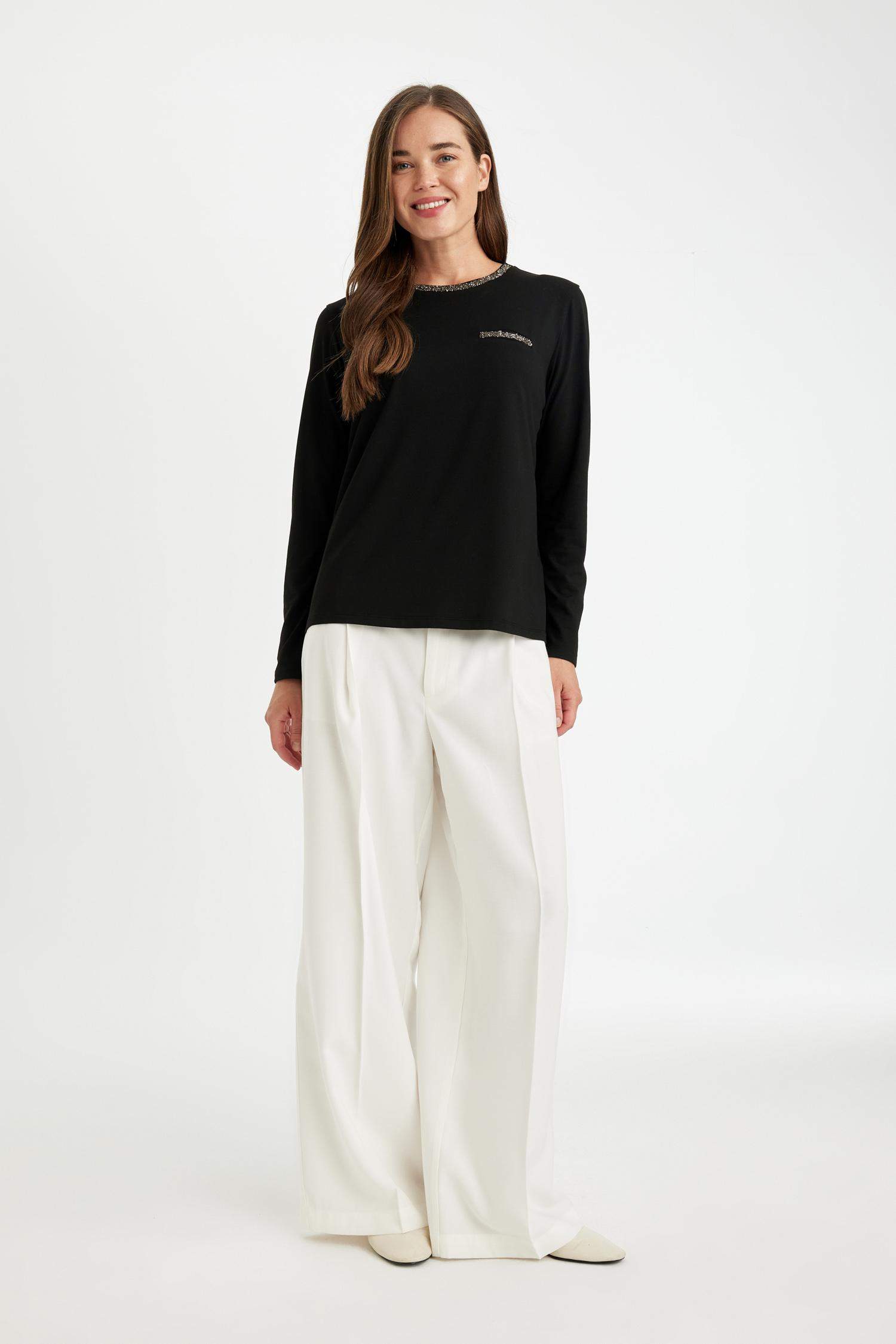 Regular Fit Bisiklet Yaka Uzun Kollu Tişört