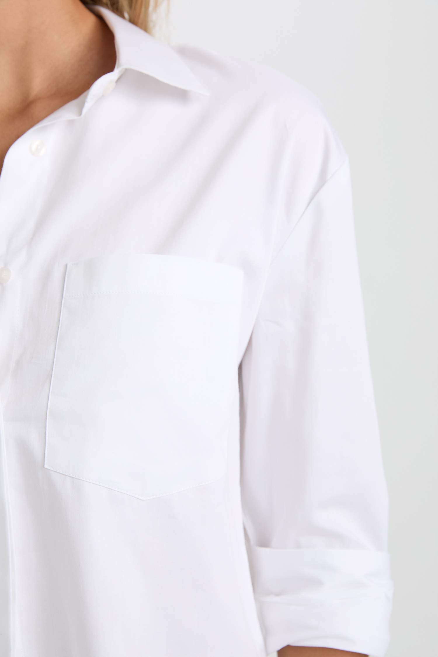 Oversize Geniş Kalıp Cepli Basic Düz Poplin Uzun Kollu Beyaz Gömlek