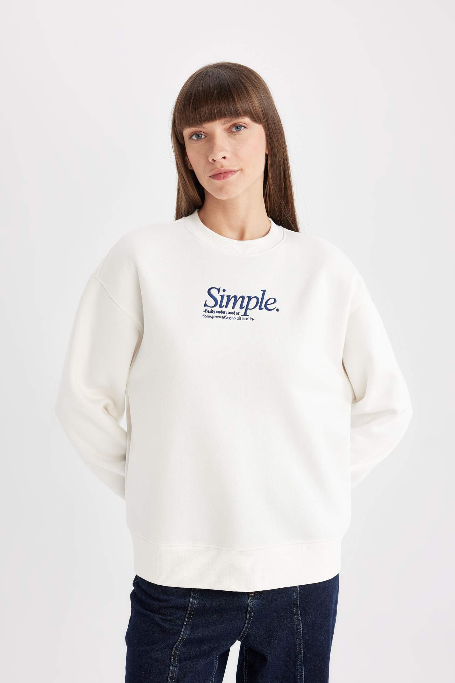 Relax Fit Bisiklet Yaka Baskılı Kalın Sweatshirt