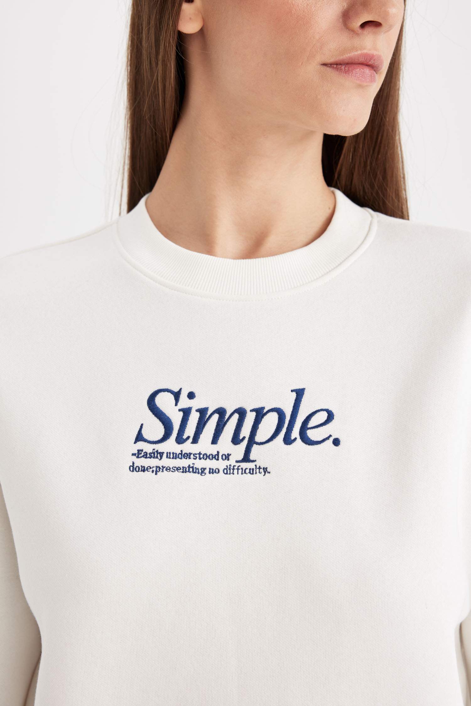 Relax Fit Bisiklet Yaka Baskılı Kalın Sweatshirt