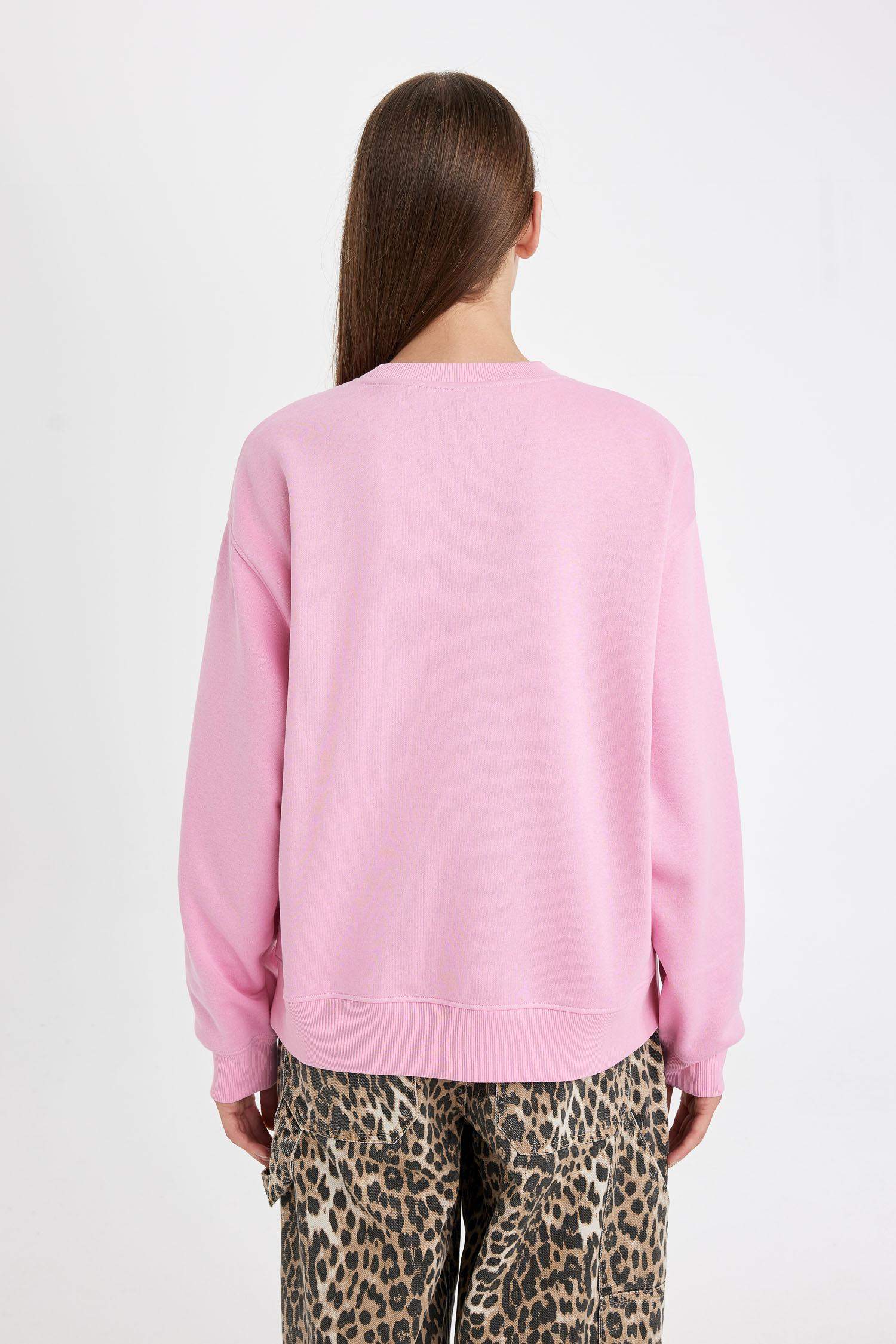 Relax Fit Bisiklet Yaka Baskılı Kalın Sweatshirt