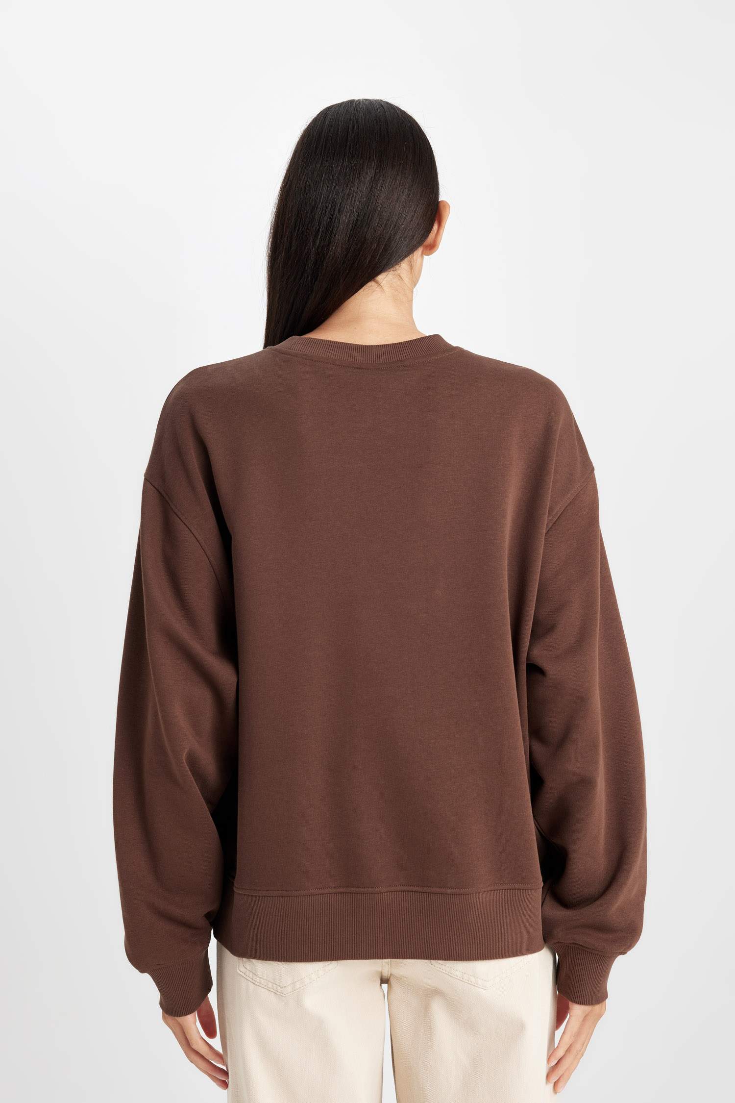 Relax Fit Bisiklet Yaka Baskılı Kalın Sweatshirt