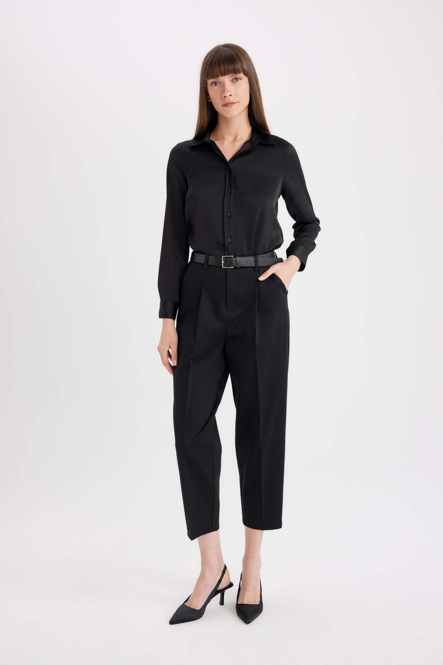 قميص بوبلين كم طويل قصة عادية