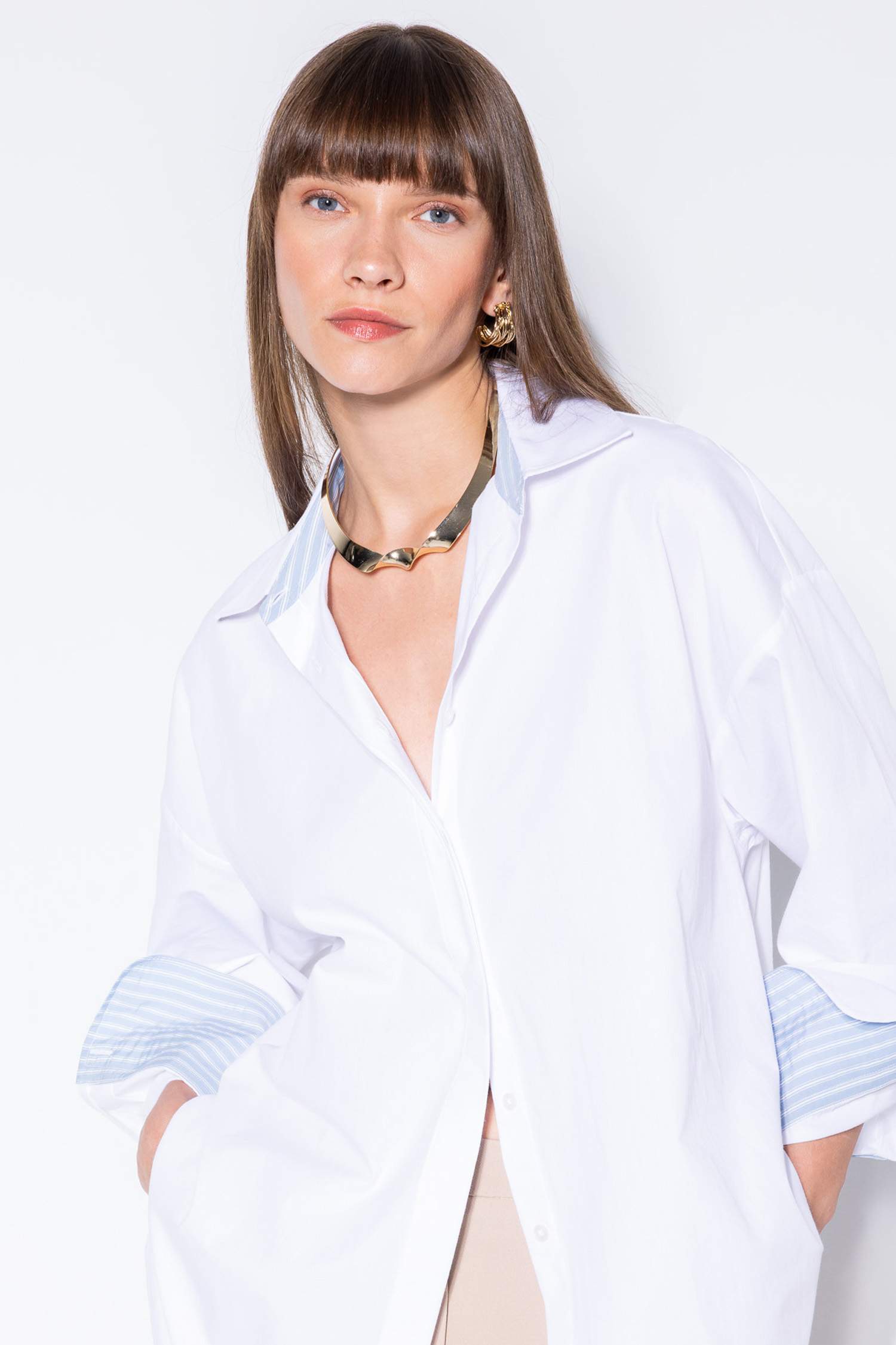 Oversize Geniş Kalıp Basic Düz Poplin Uzun Kollu Gömlek