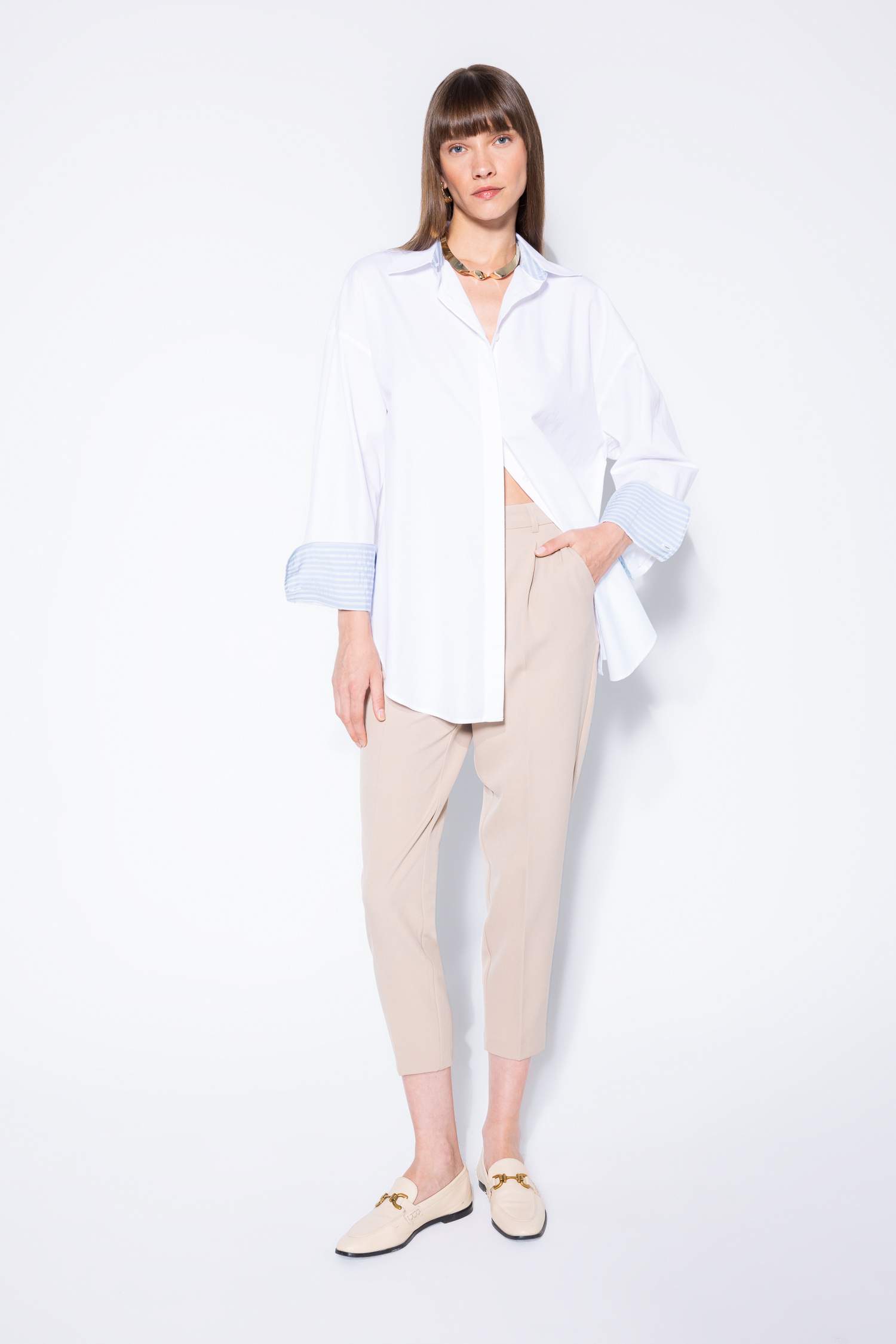 Oversize Geniş Kalıp Basic Düz Poplin Uzun Kollu Gömlek