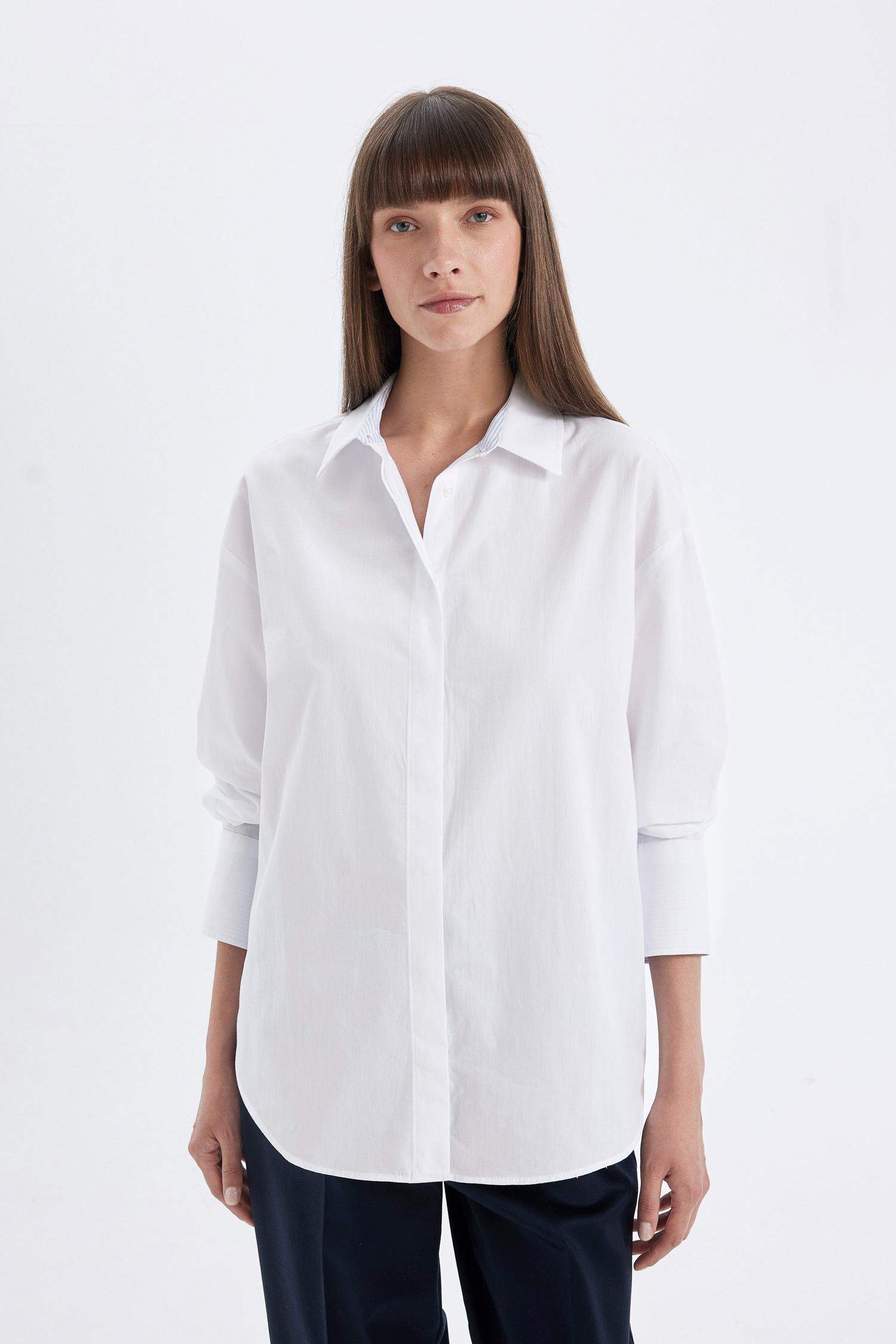 Oversize Geniş Kalıp Basic Düz Poplin Uzun Kollu Gömlek