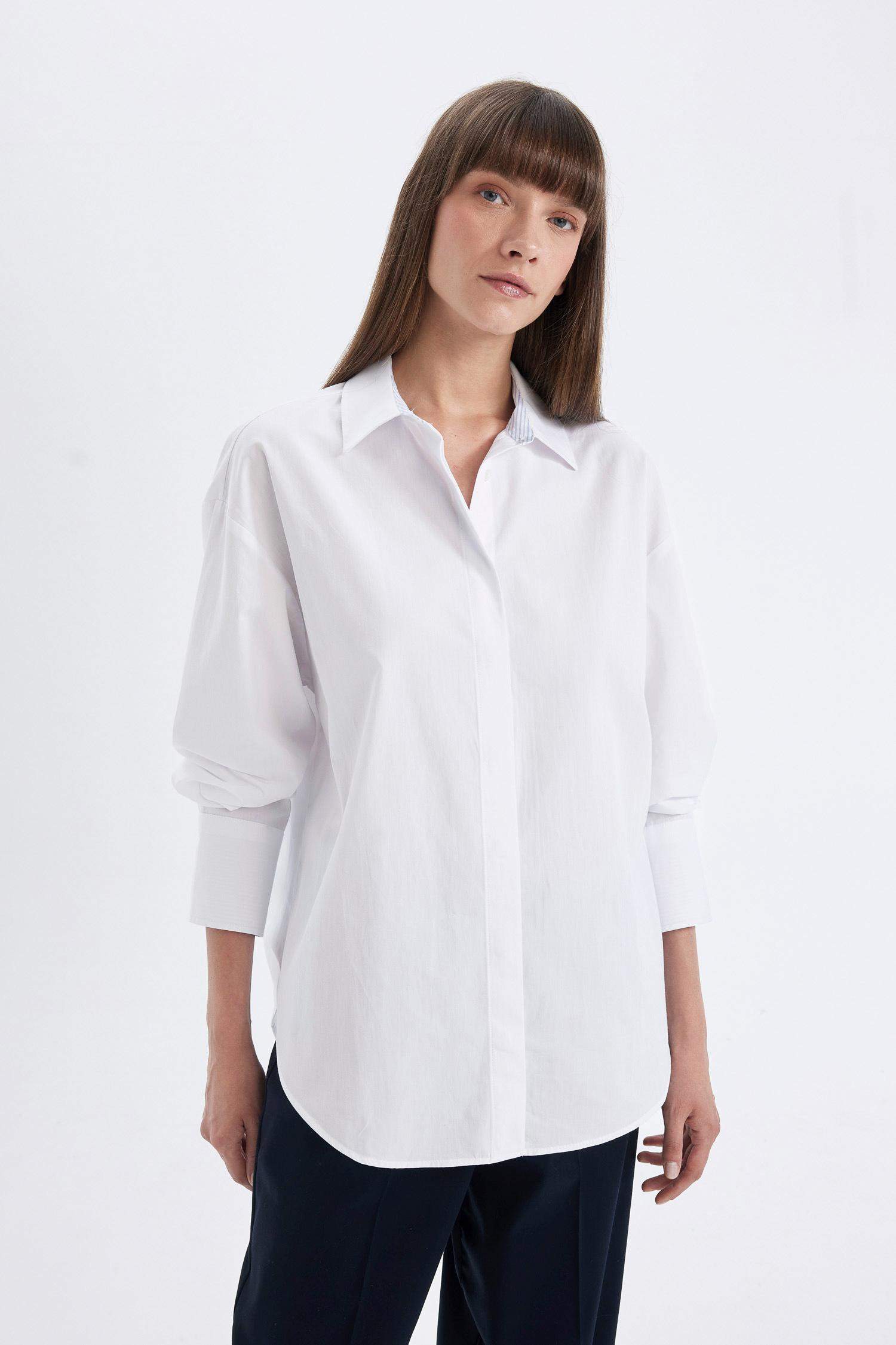 Oversize Geniş Kalıp Basic Düz Poplin Uzun Kollu Gömlek